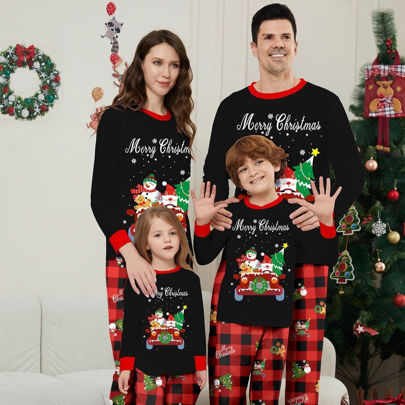 Car Snowman Printed Family Matching Christmas Pajamas Sets