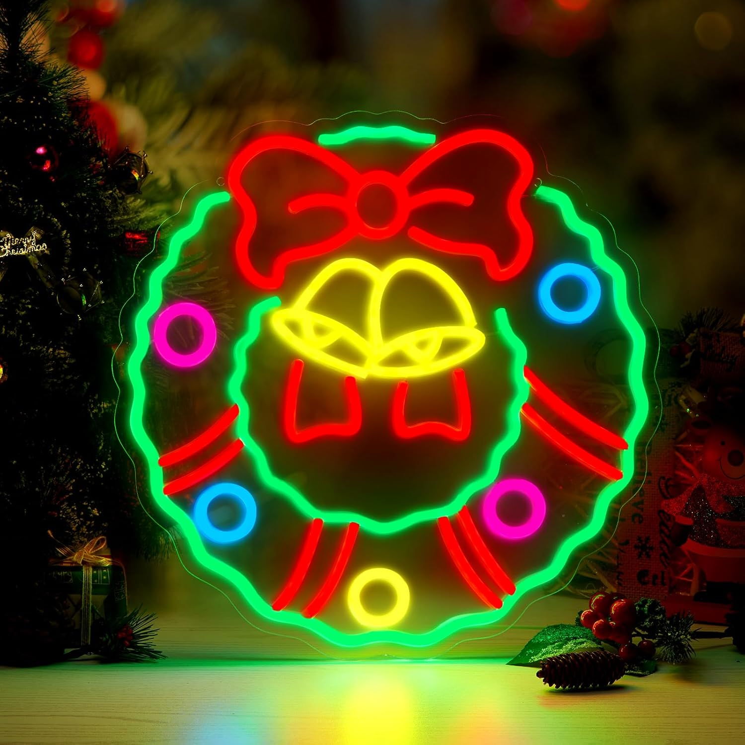 Christmas Wreath Bell Neon Sign