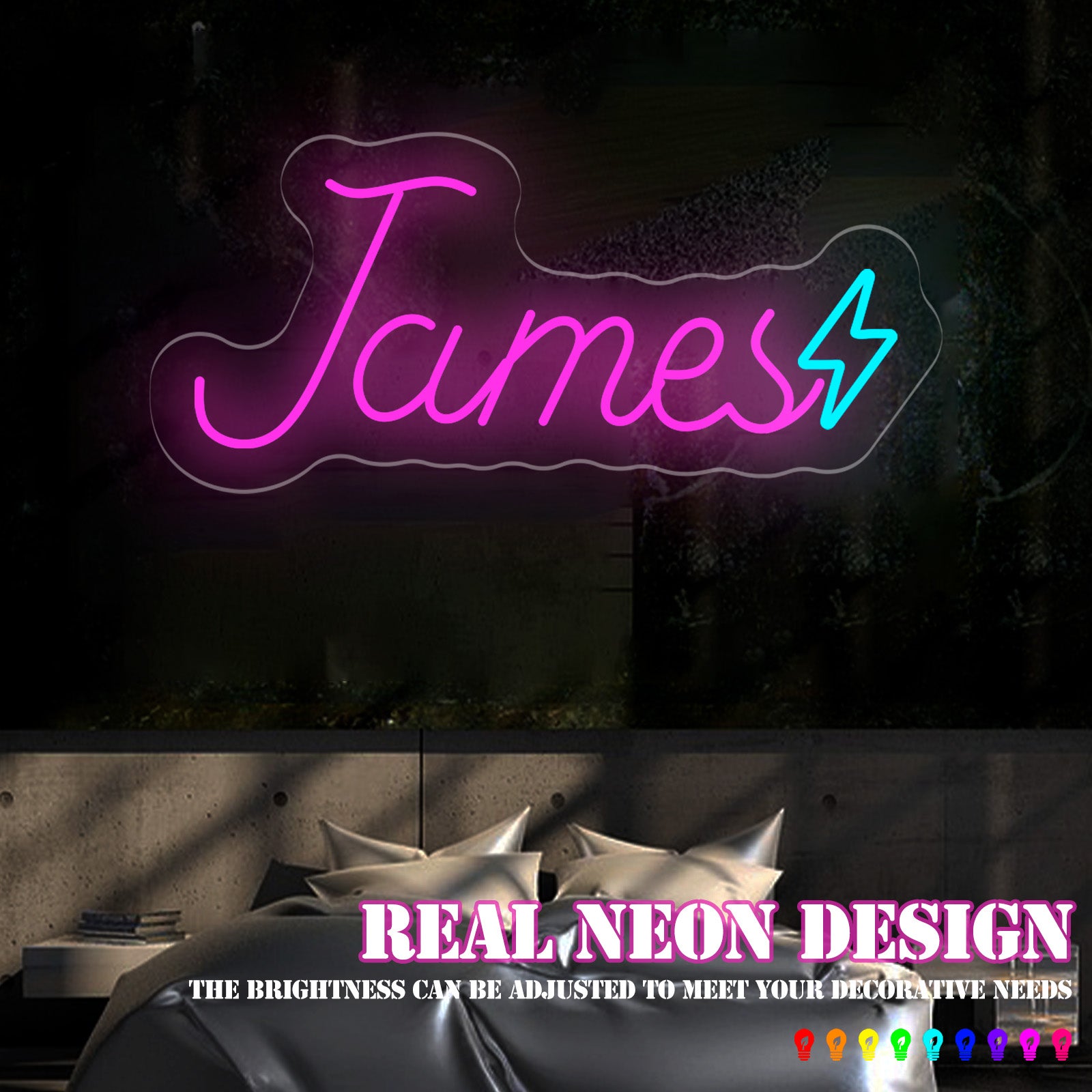 Custom Name Neon Sign with Lightning Bolt