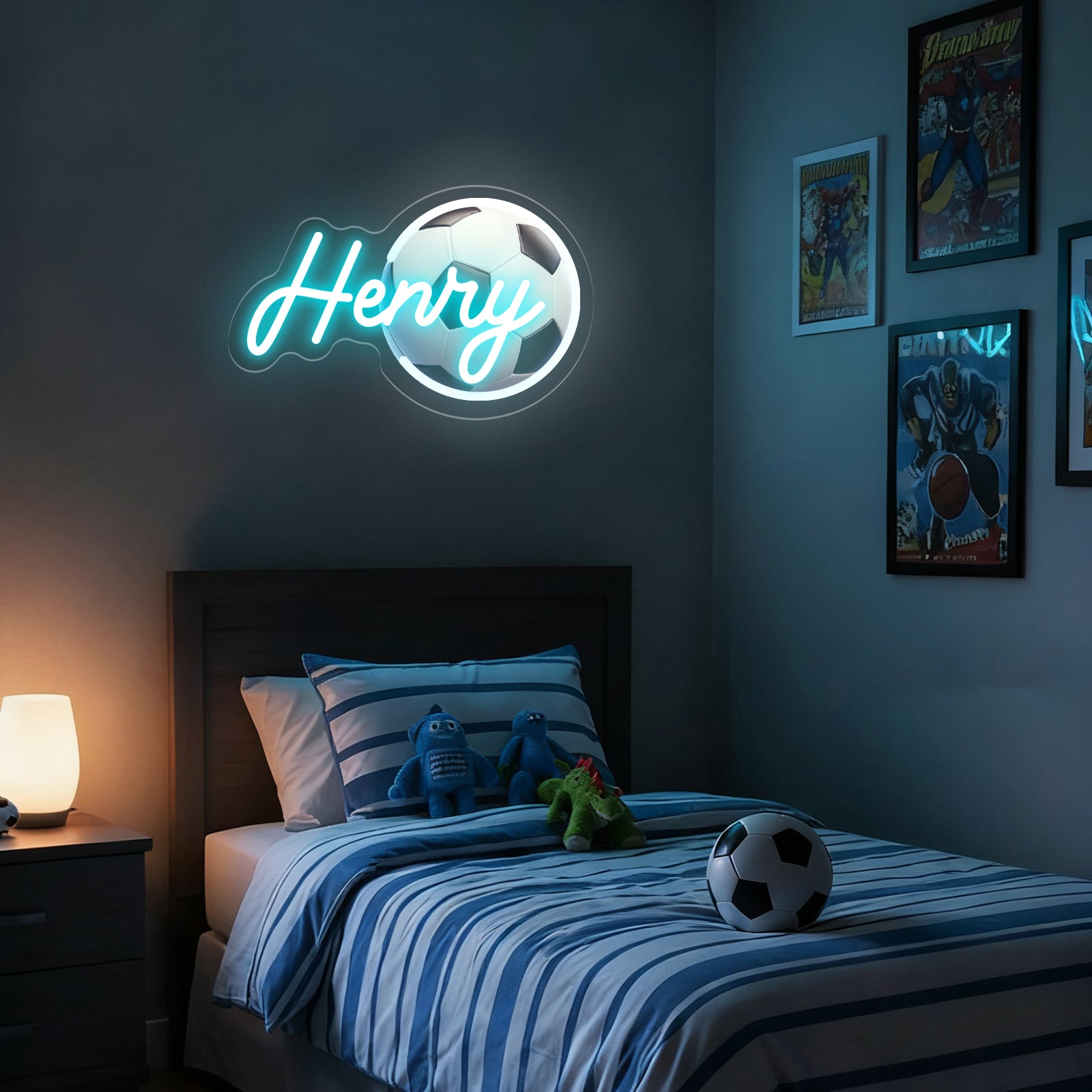 Custom Soccer Neon Sign with UV Printed Football