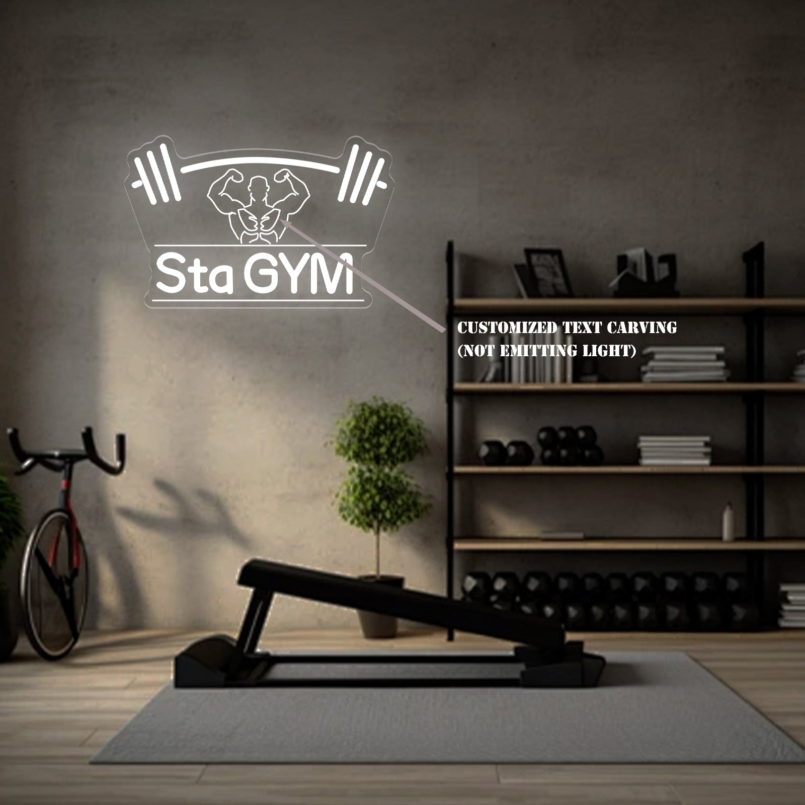 Custom Neon Sign with Barbell & Bodybuilder Silhouette