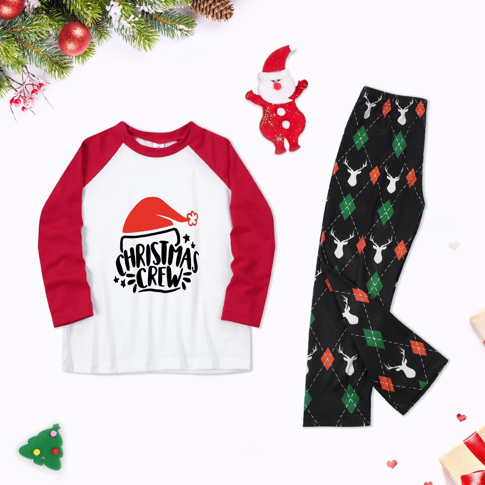 Christmas Crew Christmas parent-child pajamas set with cartoon hat print