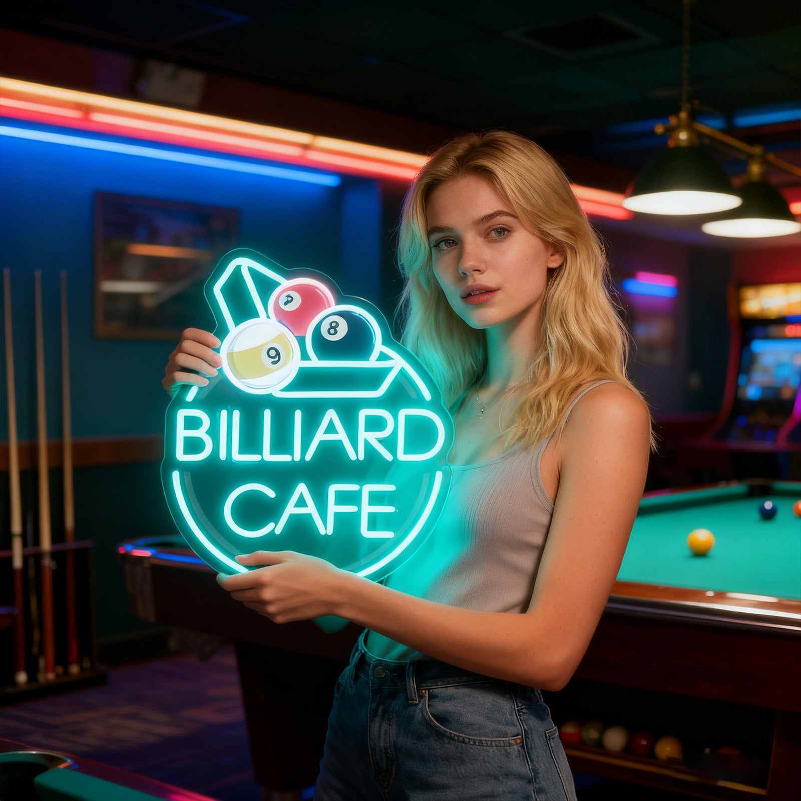 Custom Neon Sign with UV Printed Triangle Rack & Balls Design