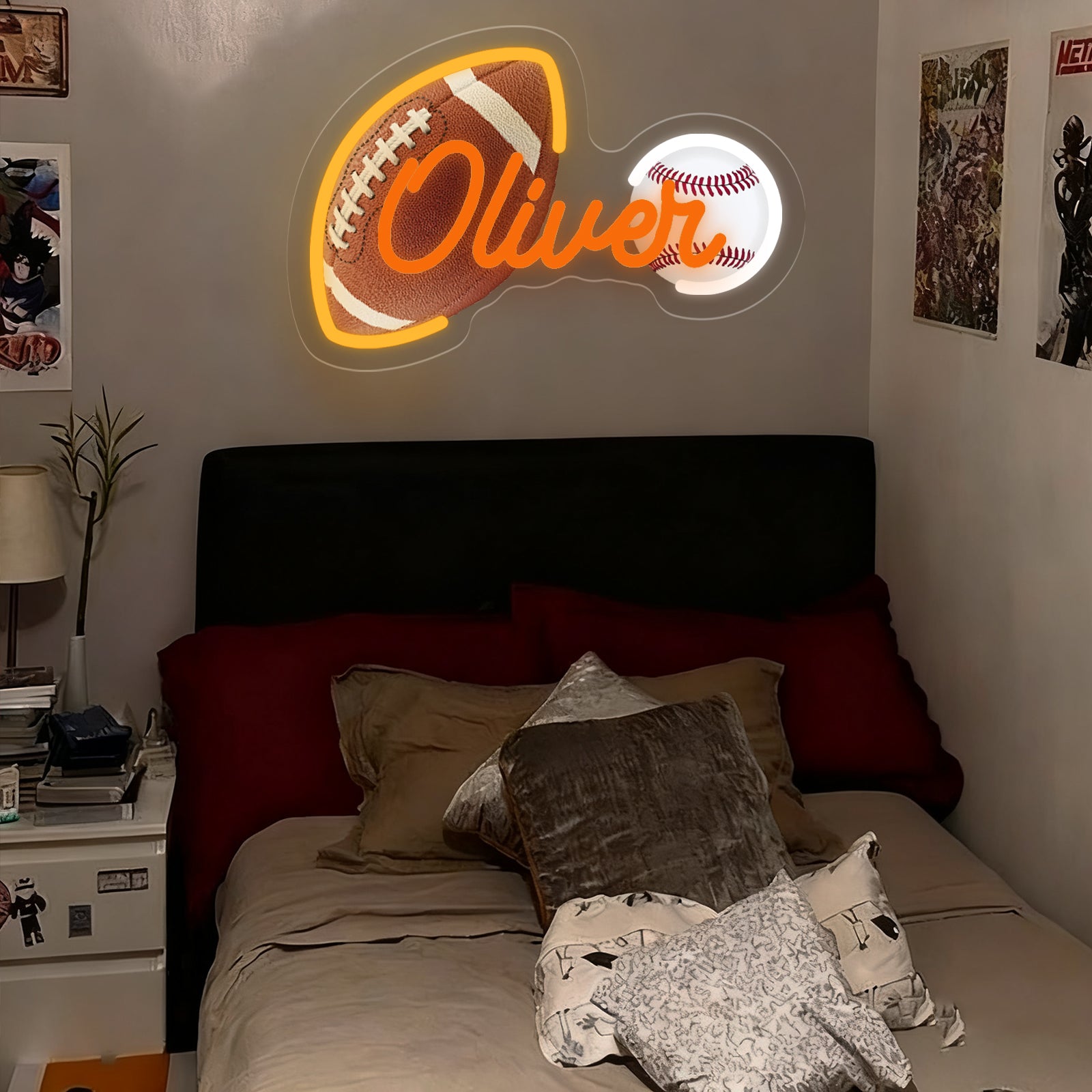 Custom Neon Sign with UV Printed Noah Football & Baseball