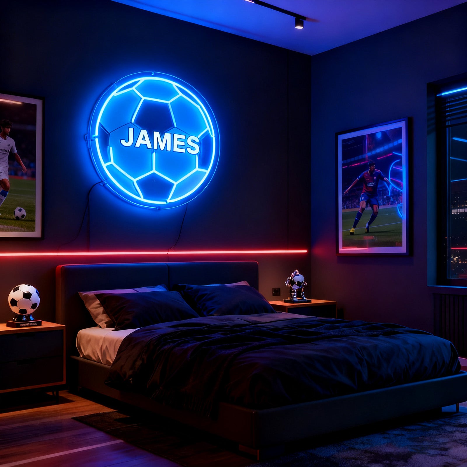 Custom Neon Sign with UV Printed Football Pattern