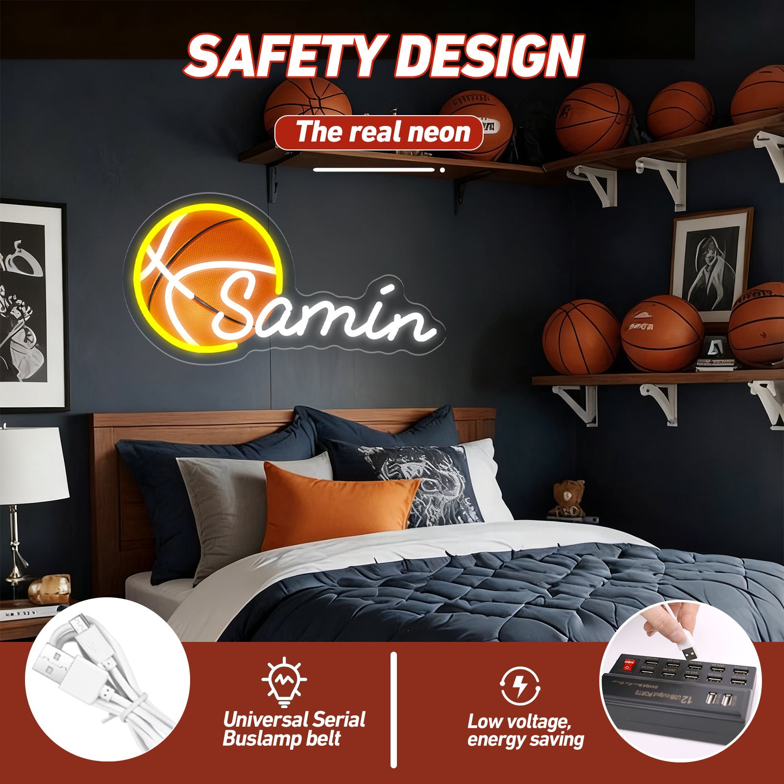 Custom Neon Sign with UV Printed Basketball