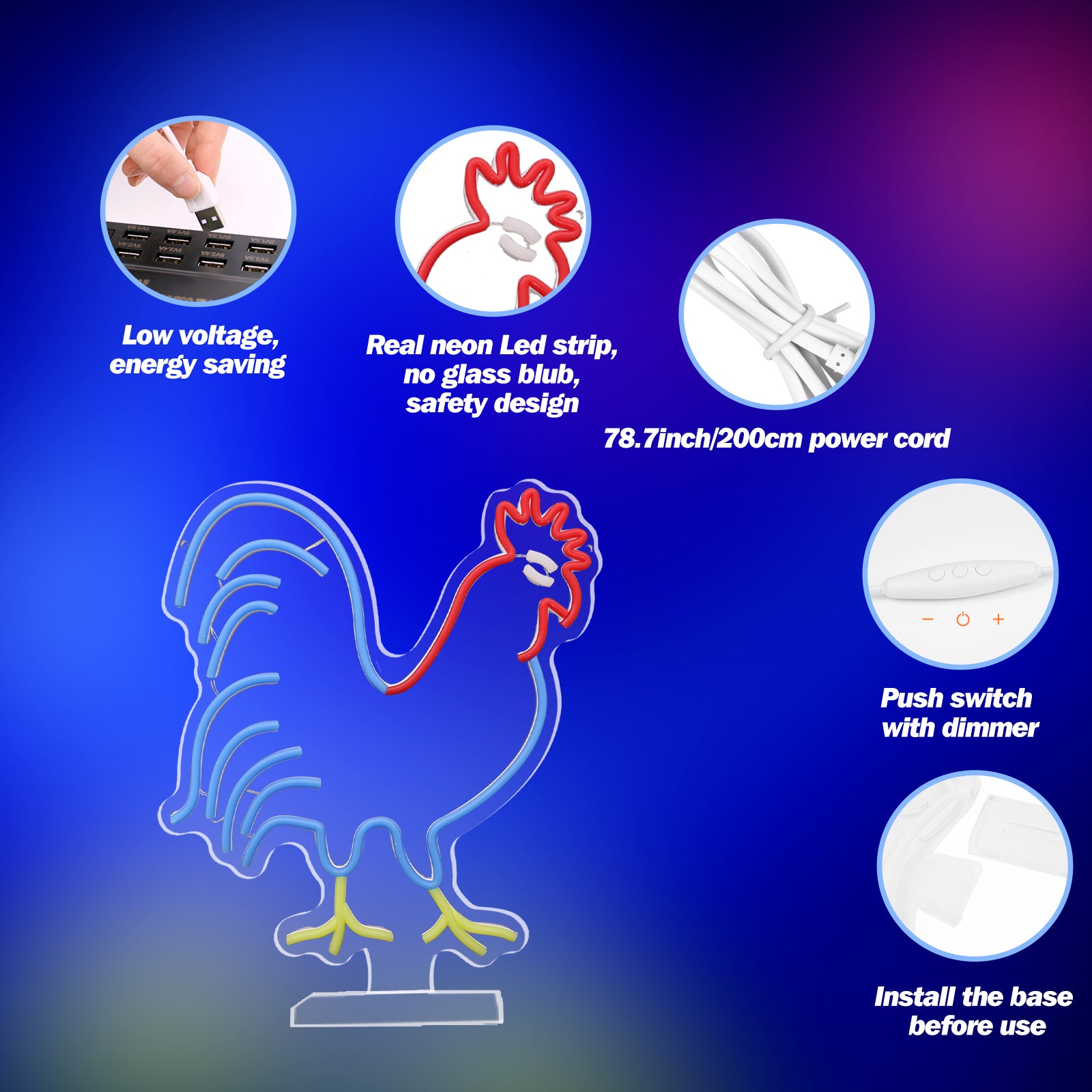 Standing Rooster Neon Sign