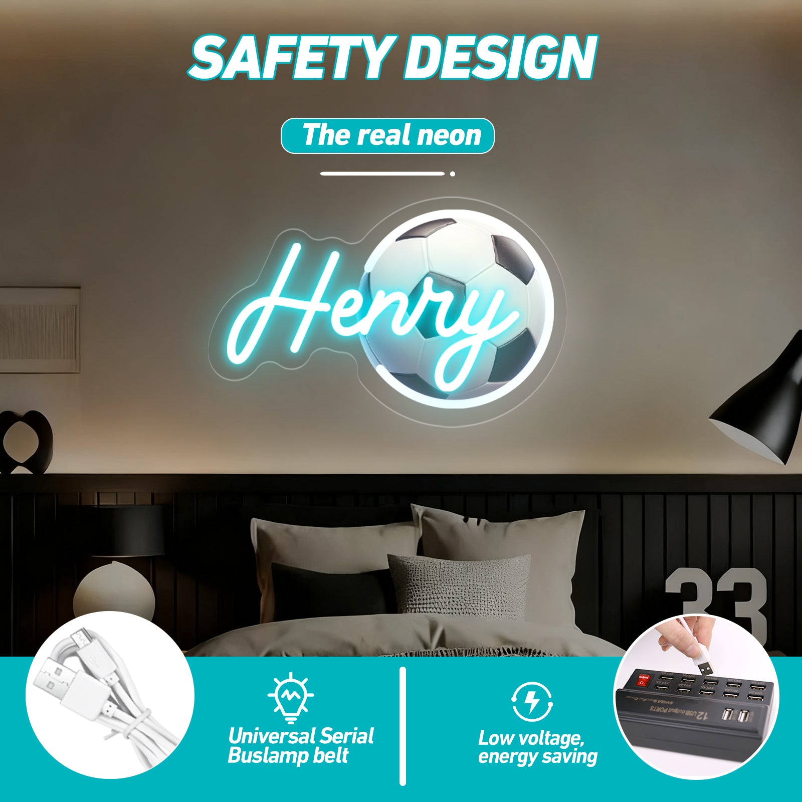 Custom Soccer Neon Sign with UV Printed Football