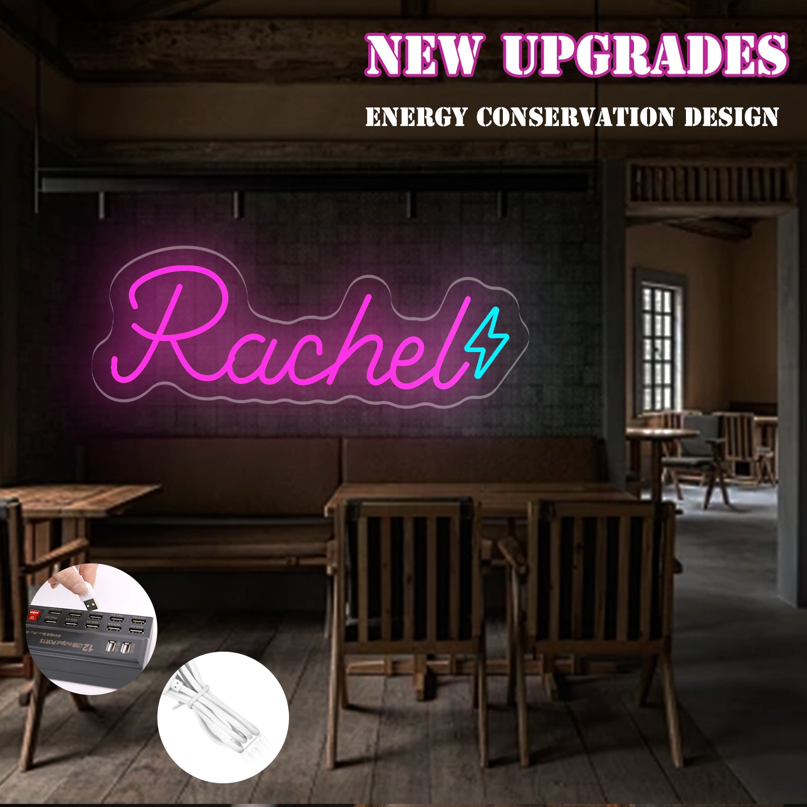 Custom Name Neon Sign with Lightning Bolt