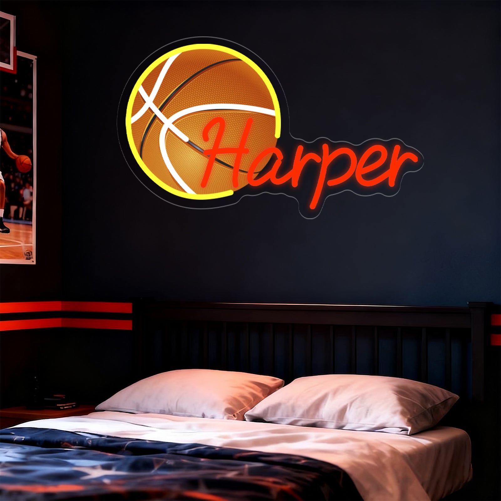 Custom Neon Sign with UV Printed Basketball