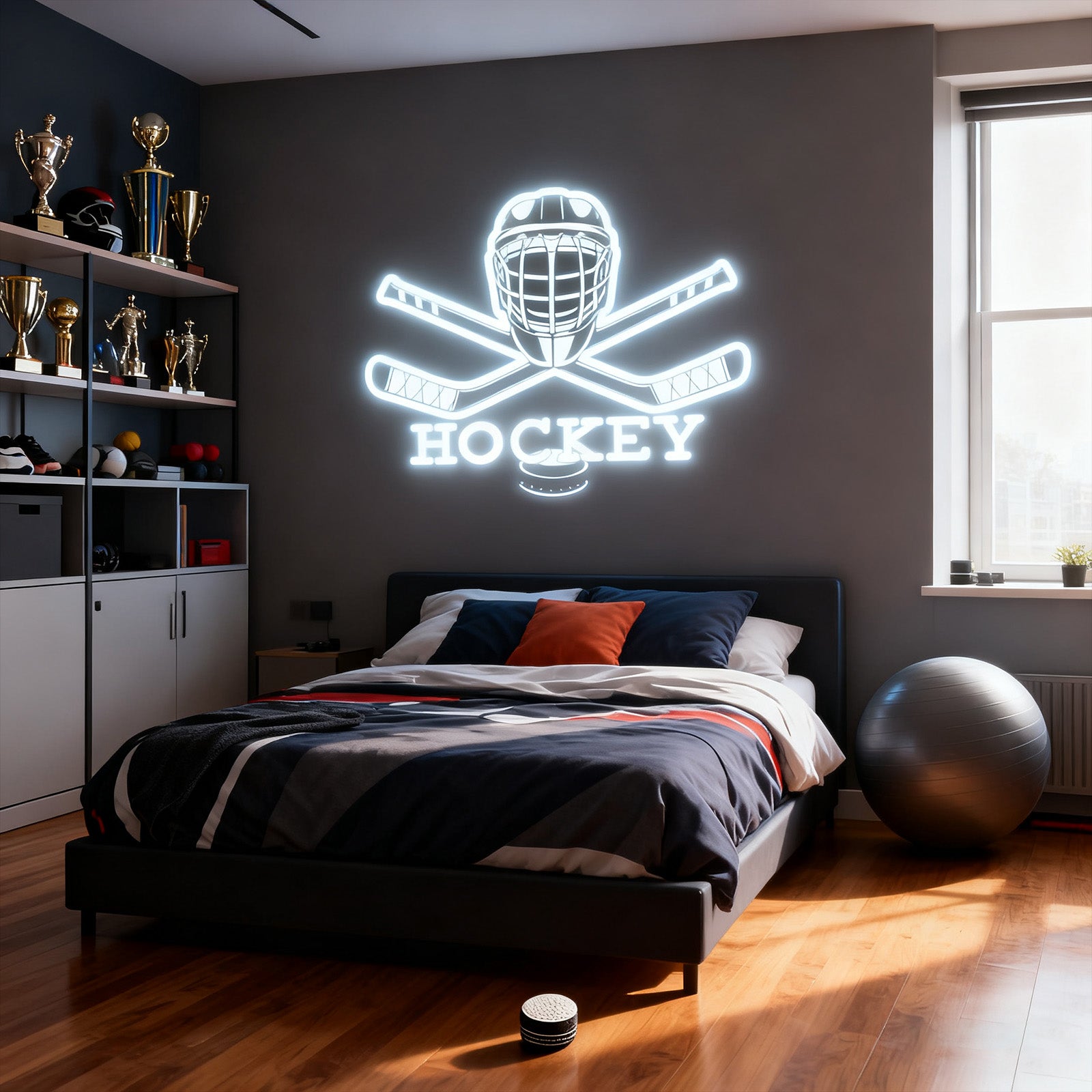 Custom Hockey Neon Sign with UV Printed Helmet & Stick