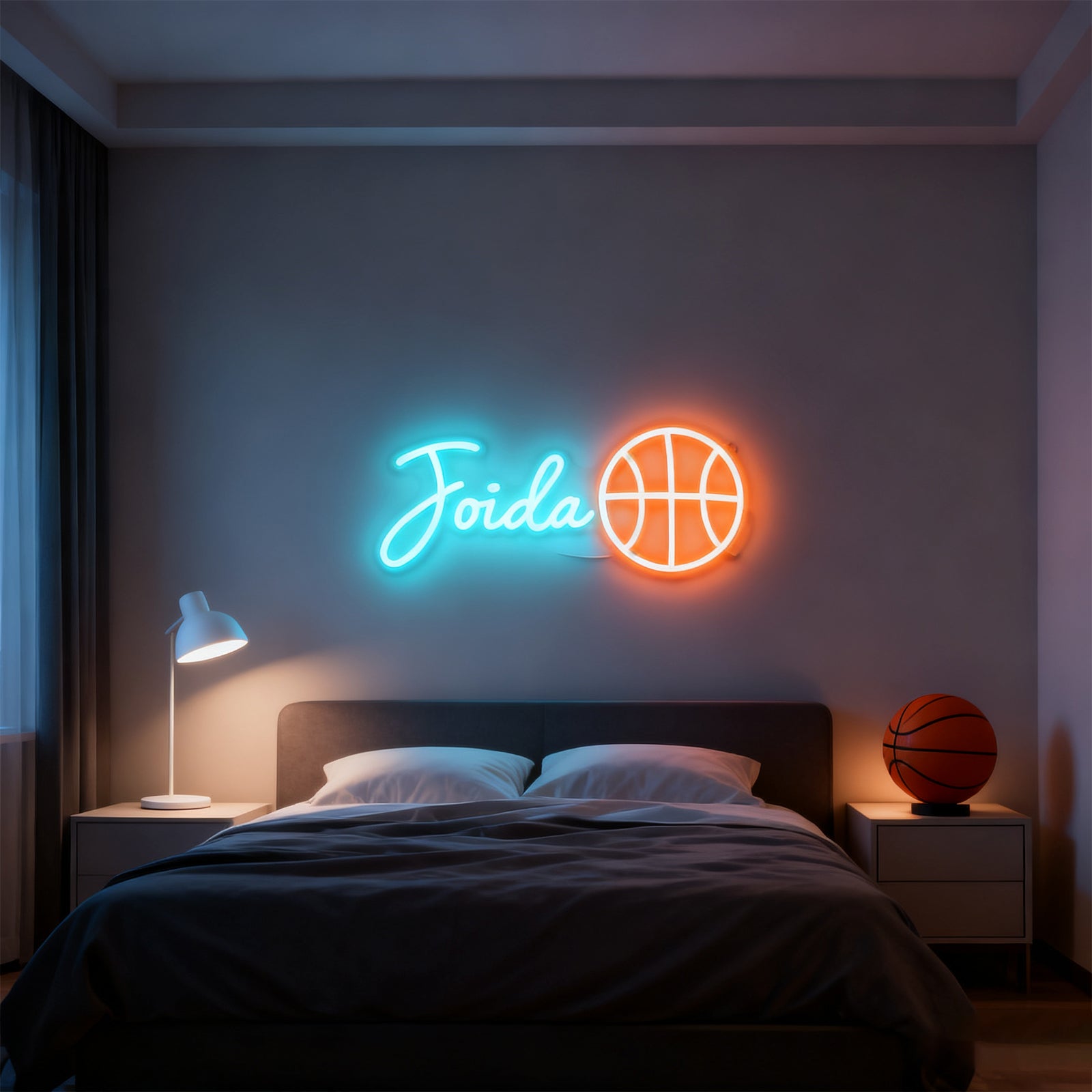 Custom Neon Sign with Carved Orange Basketball LED Light