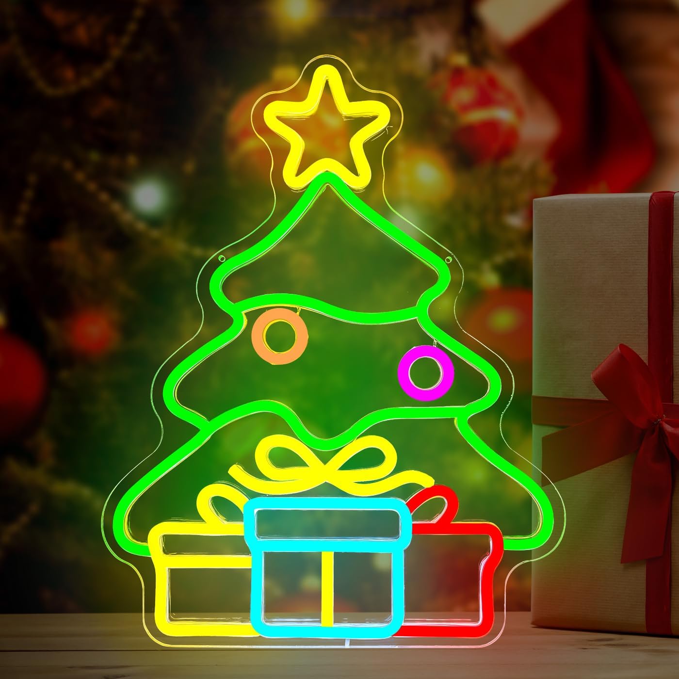 Christmas Tree with Gifts Neon Signs
