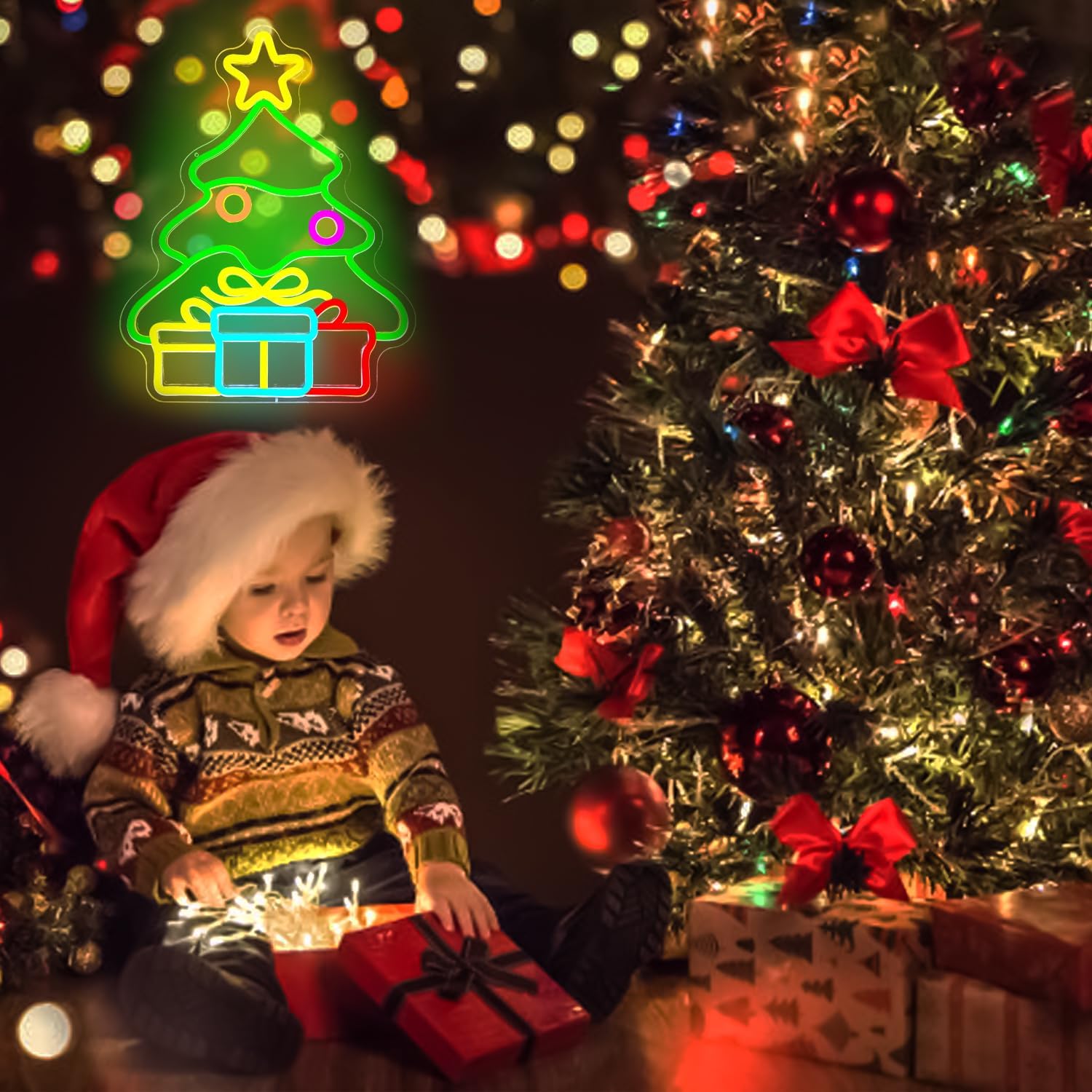 Christmas Tree with Gifts Neon Signs