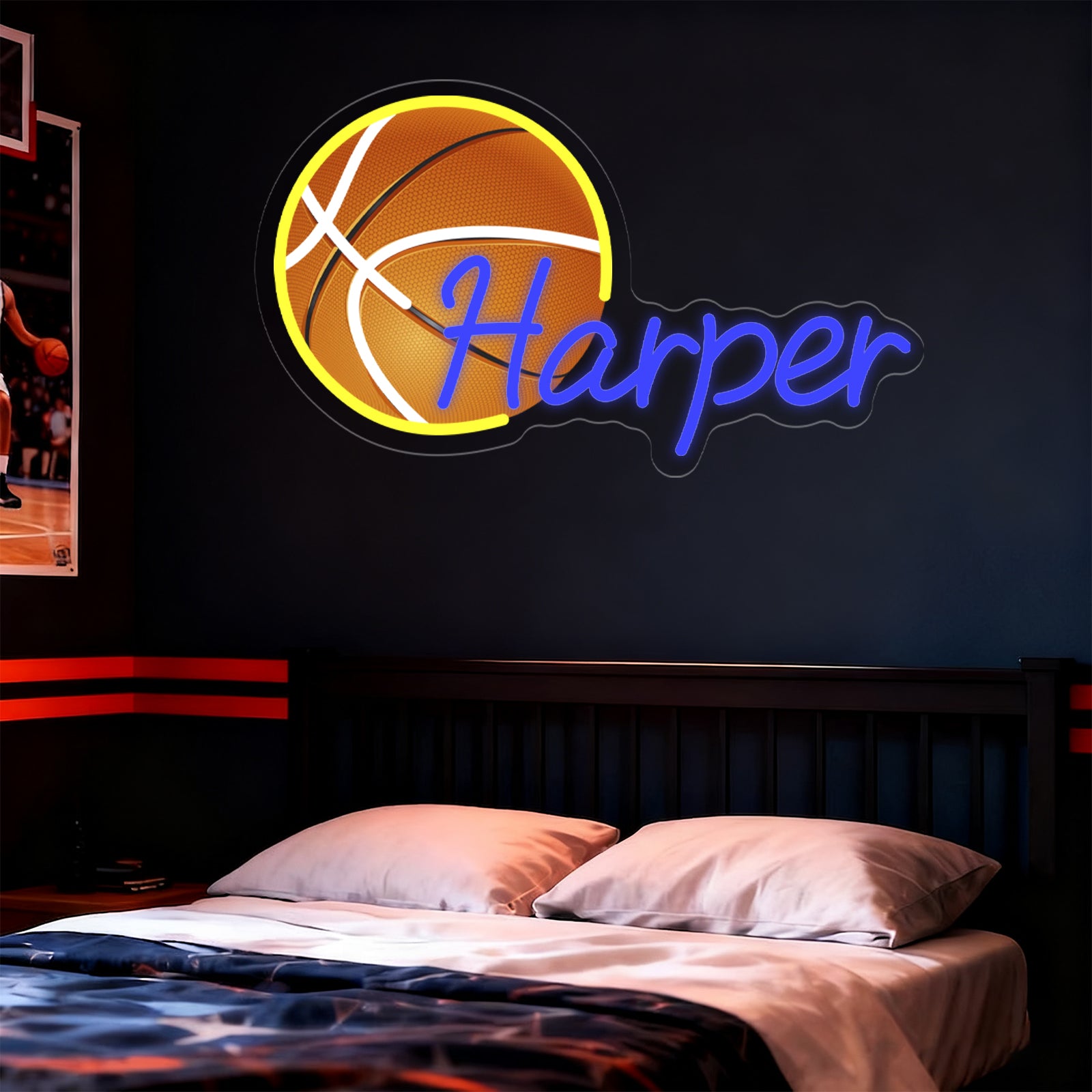Custom Neon Sign with UV Printed Basketball