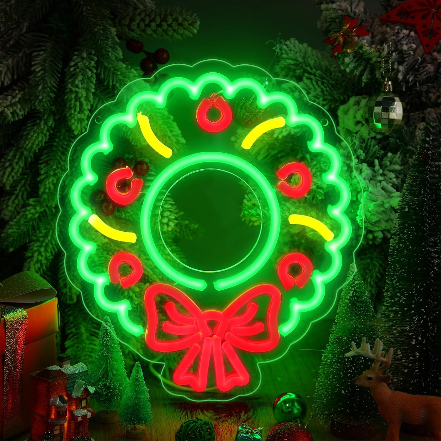 Christmas Wreath Bow Neon Sign