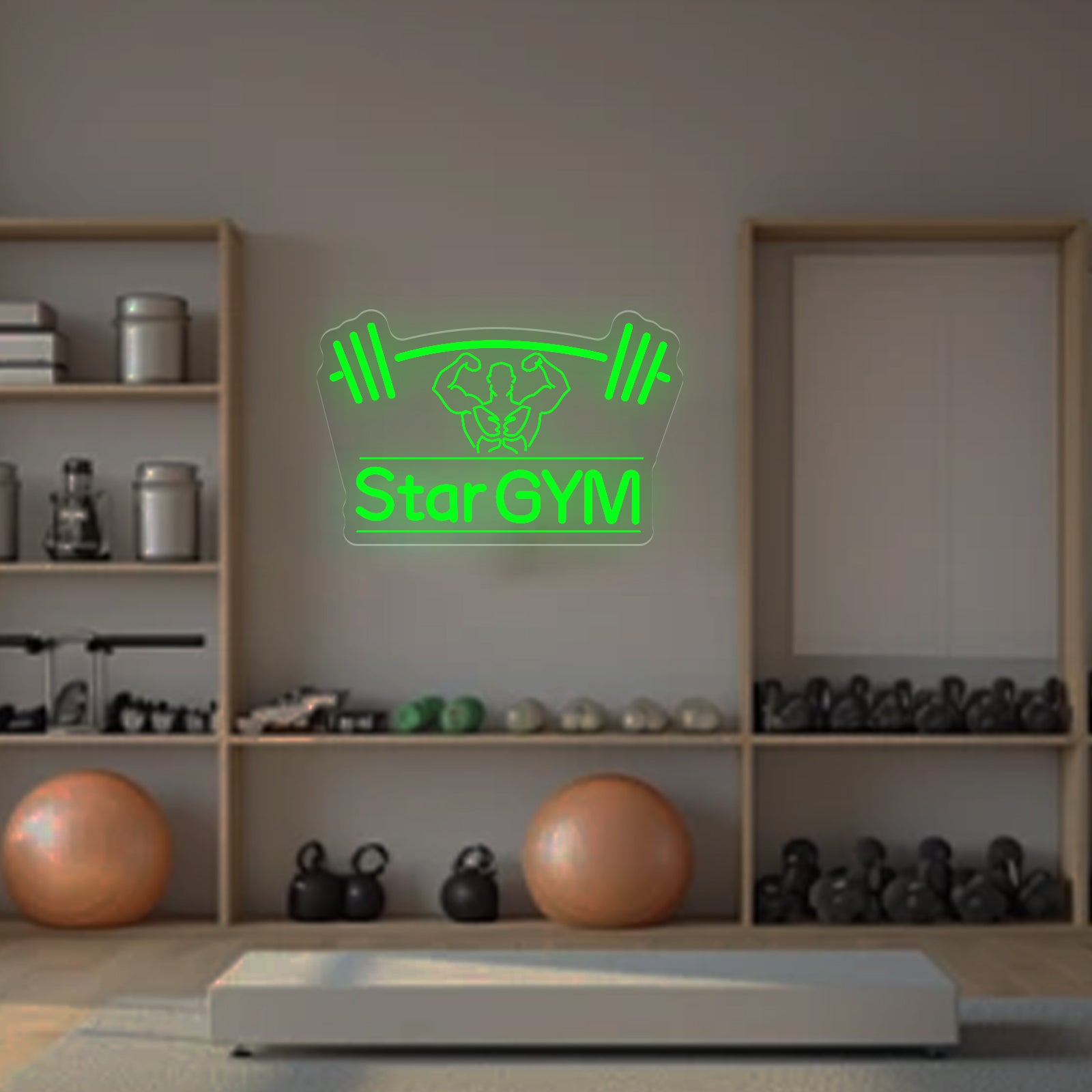 Custom Neon Sign with Barbell & Bodybuilder Silhouette