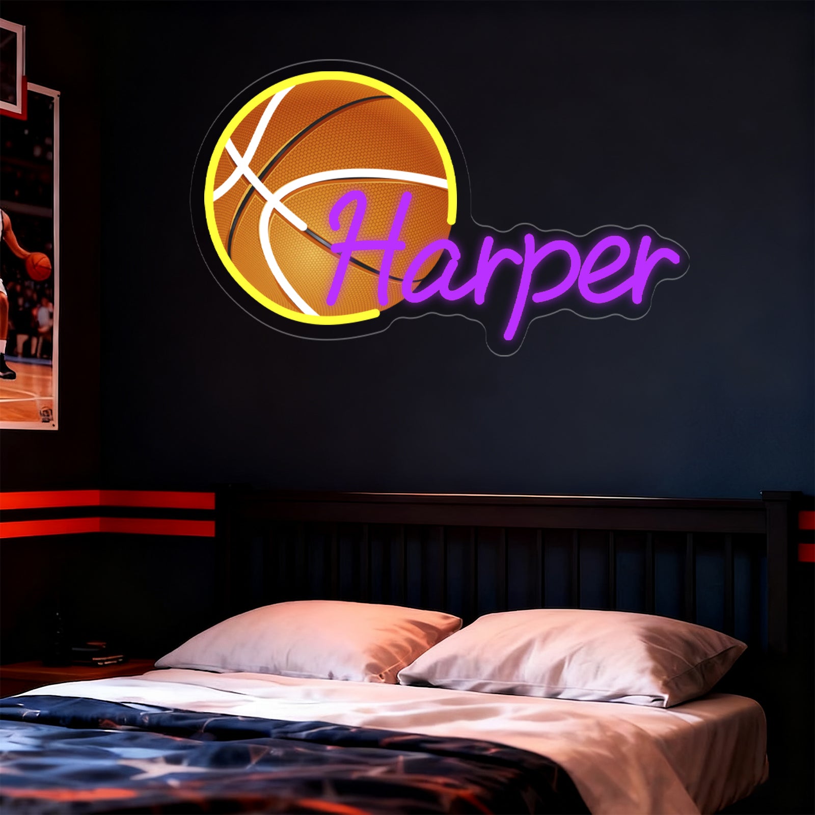 Custom Neon Sign with UV Printed Basketball