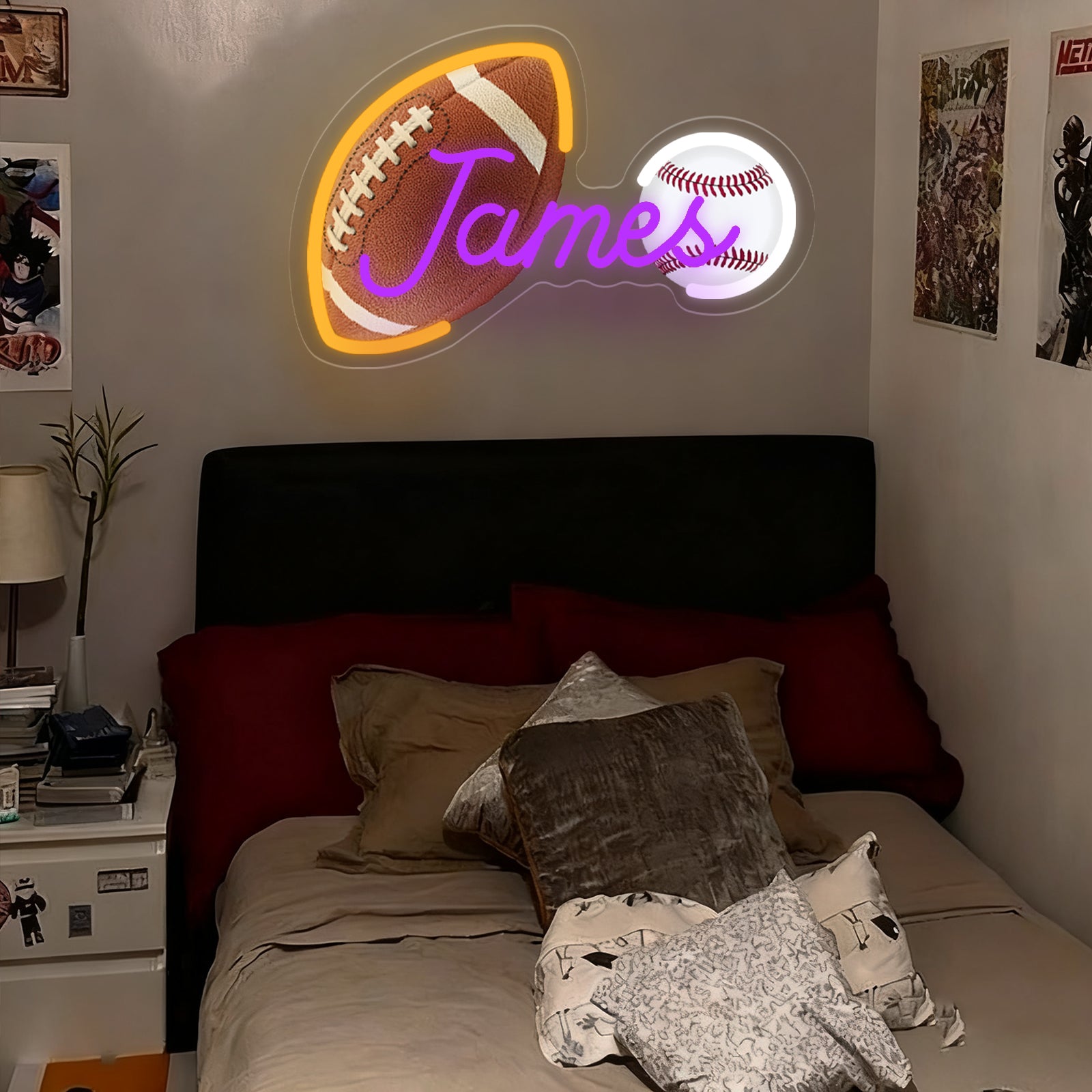 Custom Neon Sign with UV Printed Noah Football & Baseball