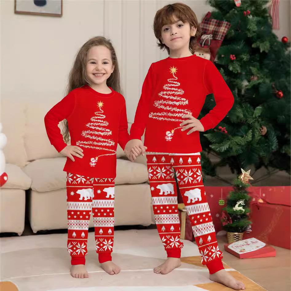 Red Christmas Tree Suits Family Look Pajama Set