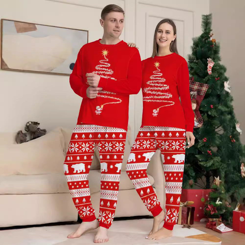 Family Matching Red Christmas Tree Suits Family Look Pajama Set