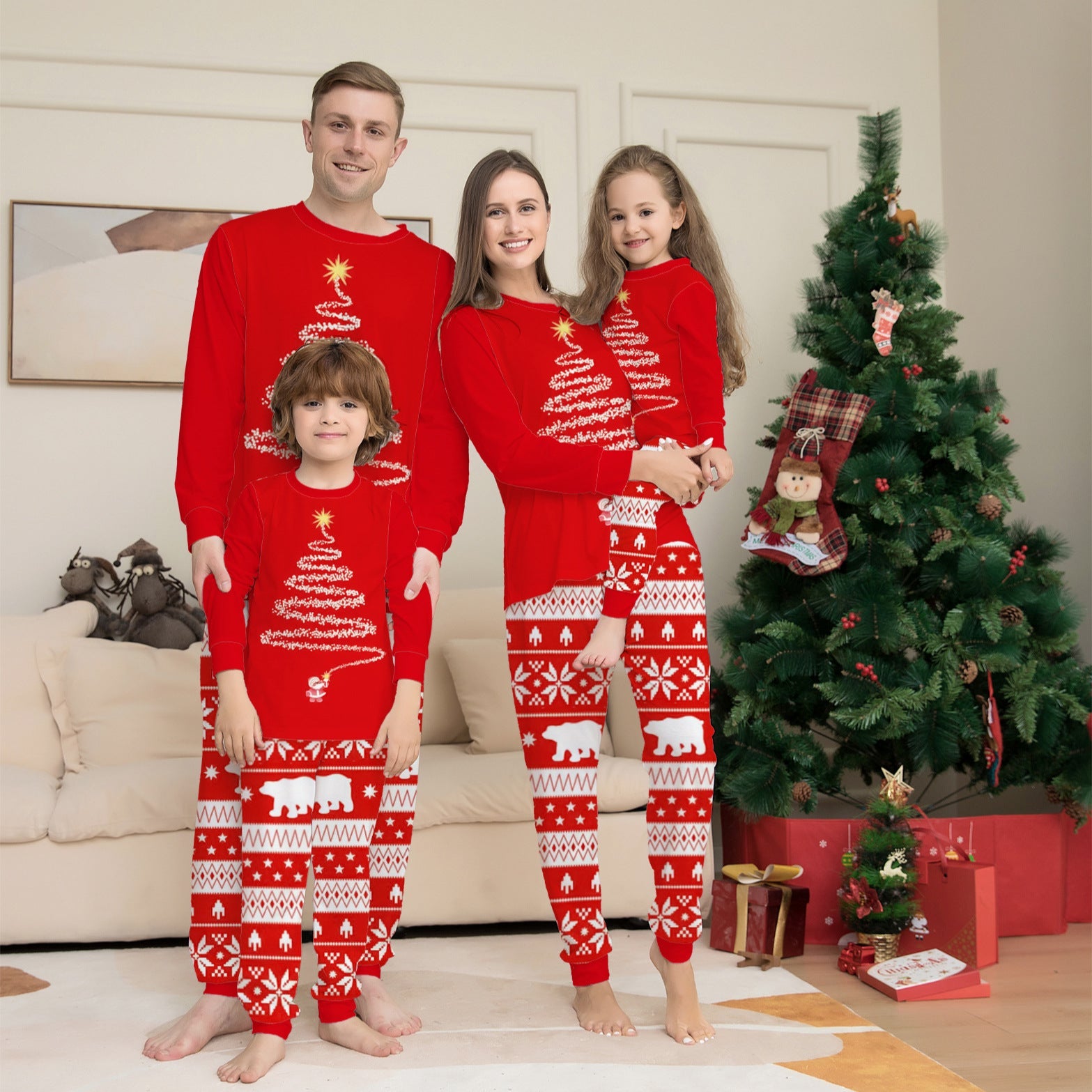 Red Christmas Tree Suits Family Look Pajama Set
