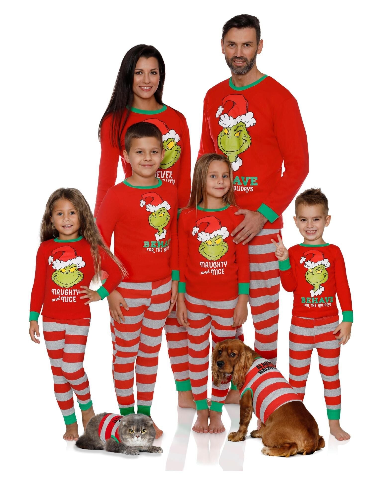 Merry Christmas Family Striped Pajama Set with Elf Print