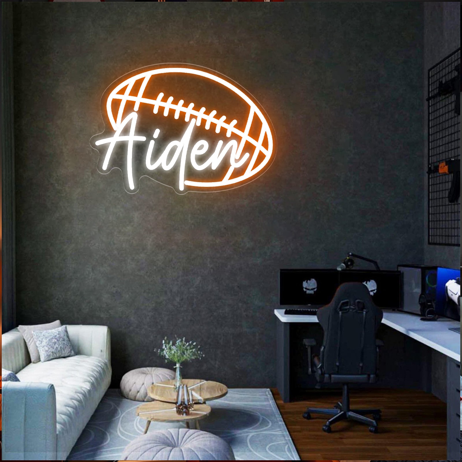 Custom Neon Sign with Rugby Pattern