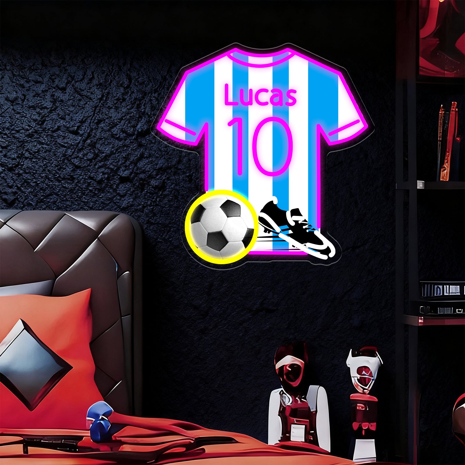 Custom Neon Sign with UV Printed T-Shirt Football & Cleats