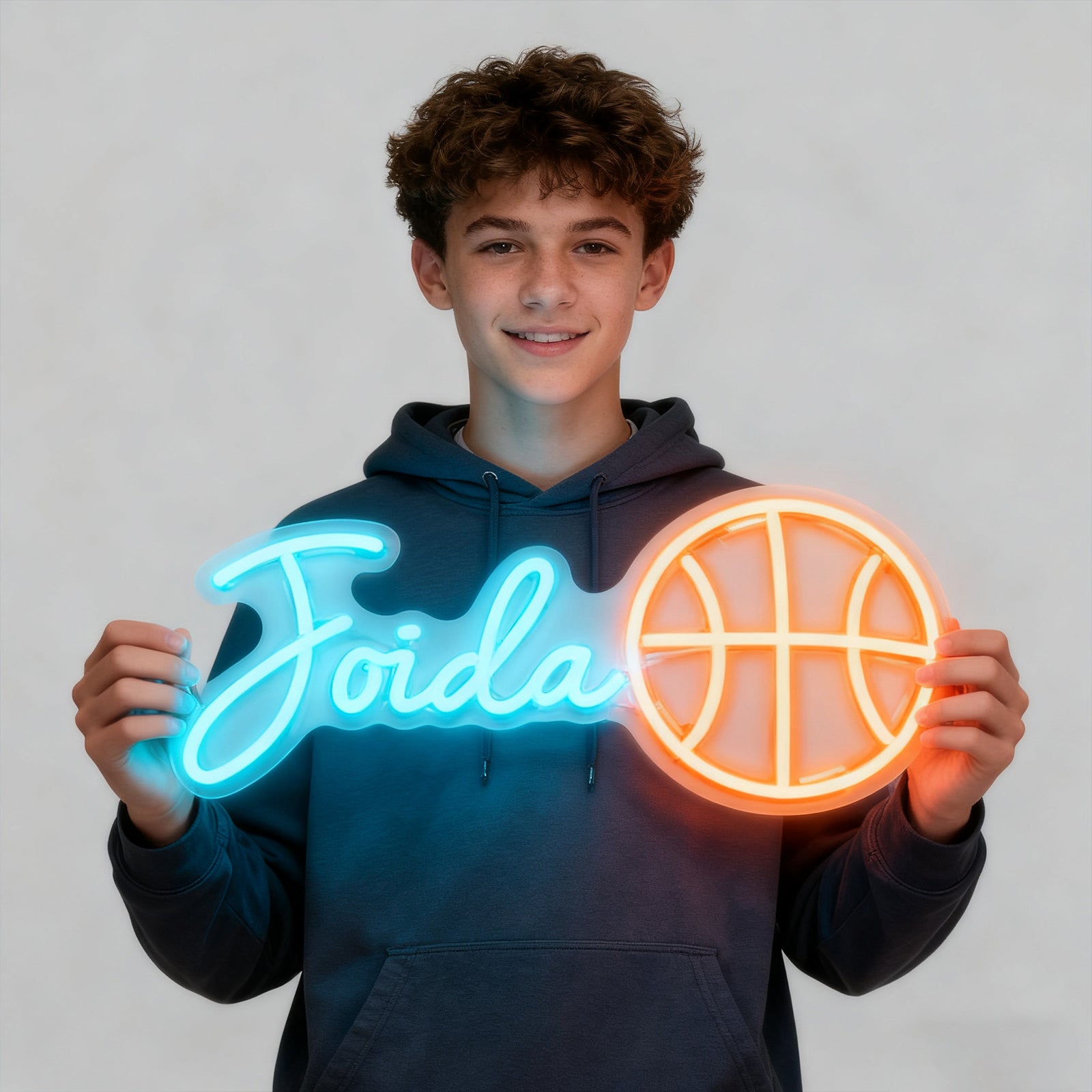 Custom Neon Sign with Carved Orange Basketball LED Light