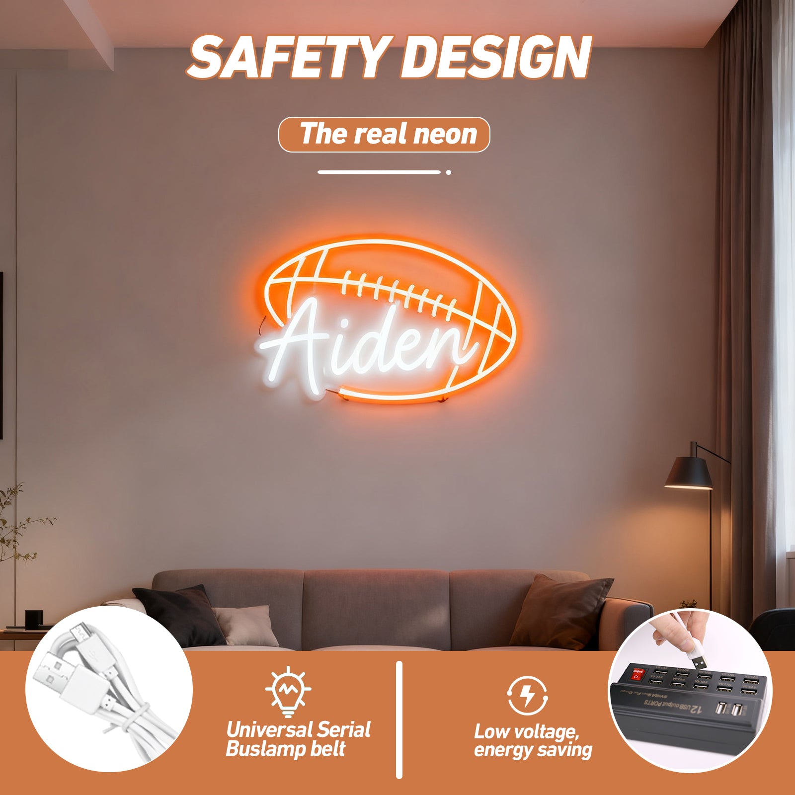 Custom Neon Sign with Rugby Pattern