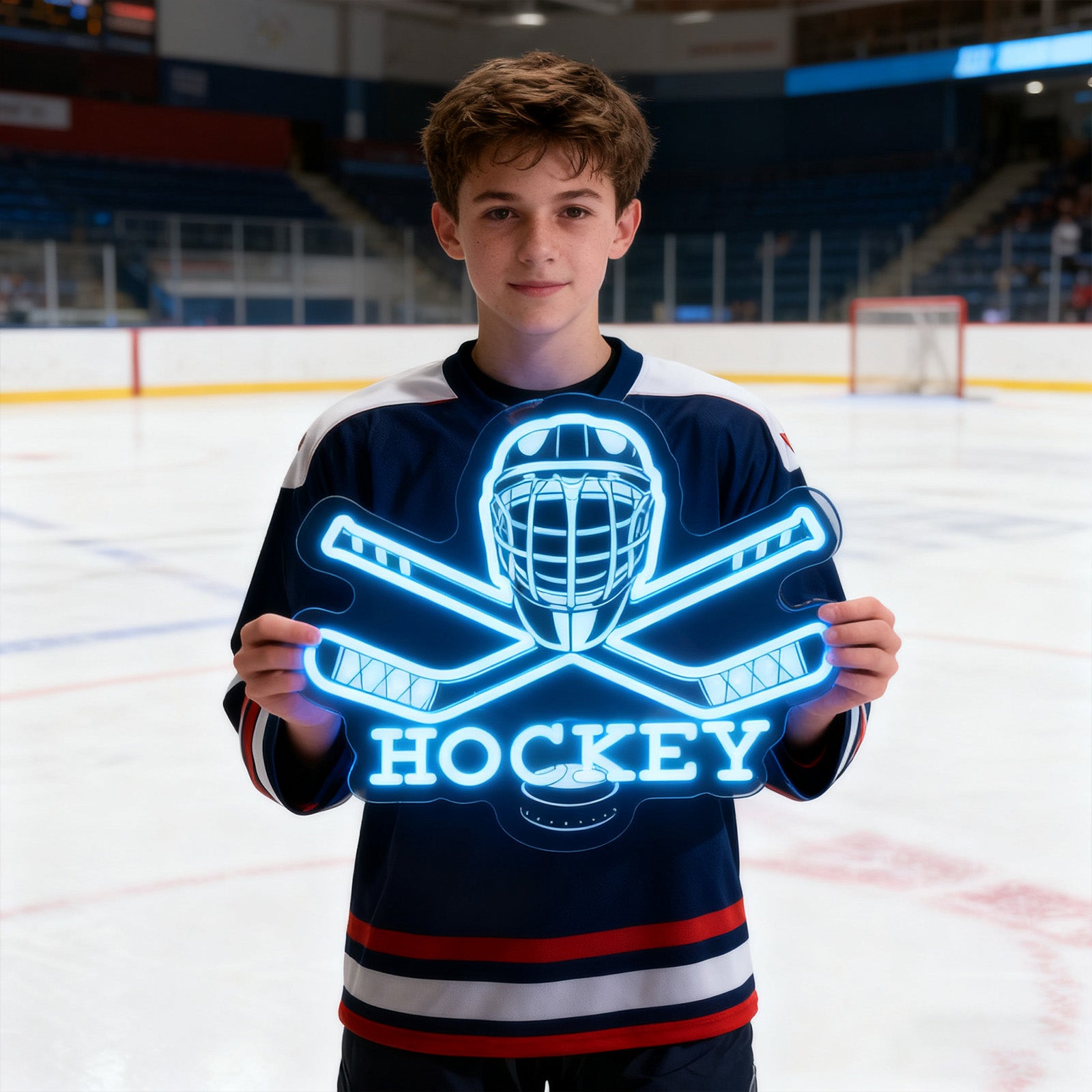 Custom Hockey Neon Sign with UV Printed Helmet & Stick