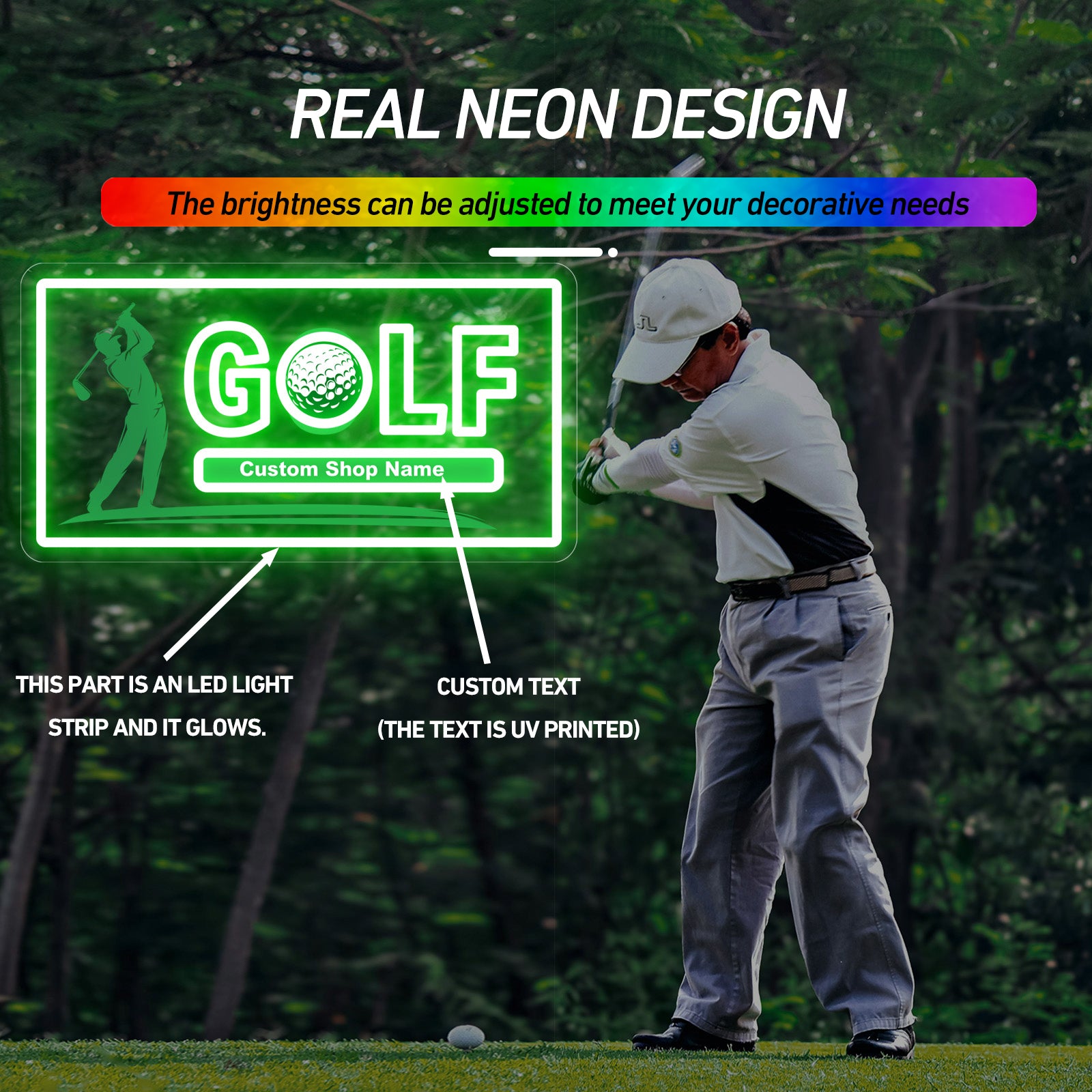 Custom Golf Neon Sign with Golfer Silhouette