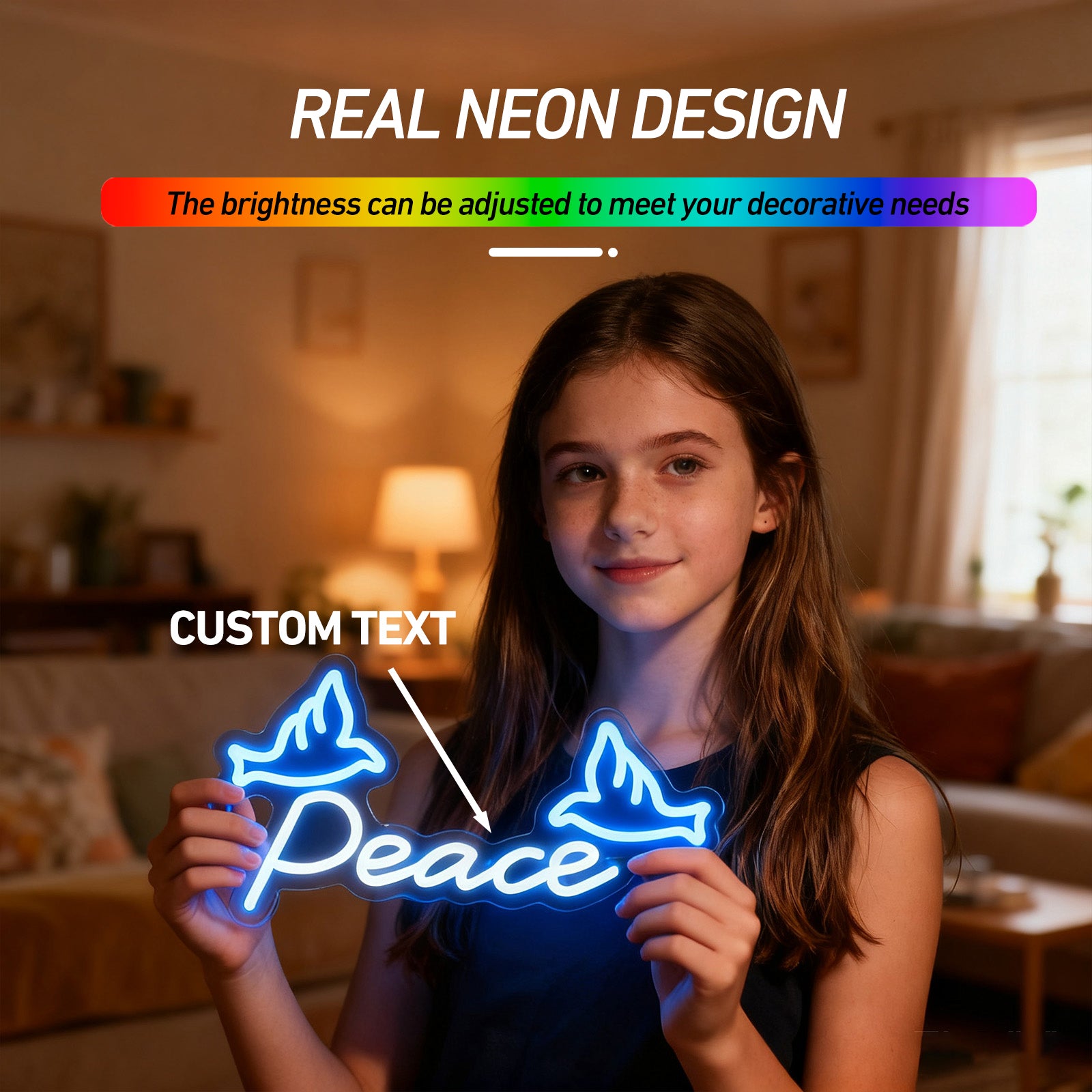Custom Peace Dove Neon Sign with Bird Silhouette