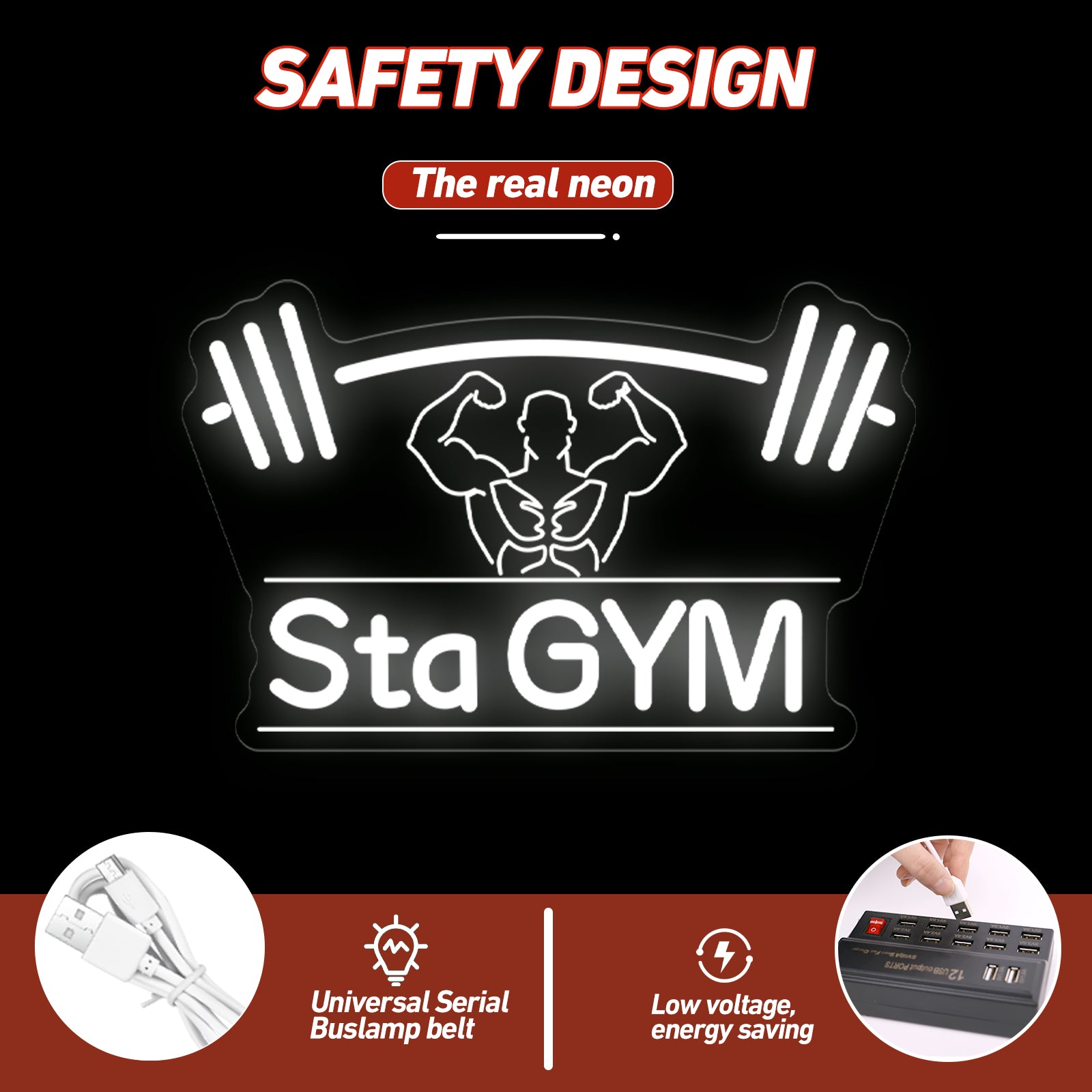 Custom Neon Sign with Barbell & Bodybuilder Silhouette