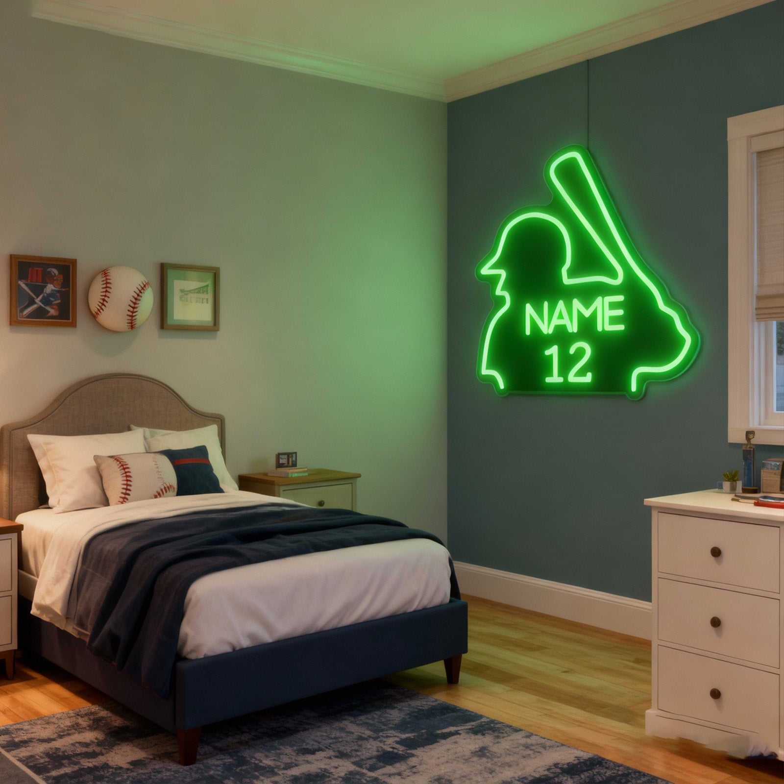 Custom Baseball Neon Sign with Name Number LED Light