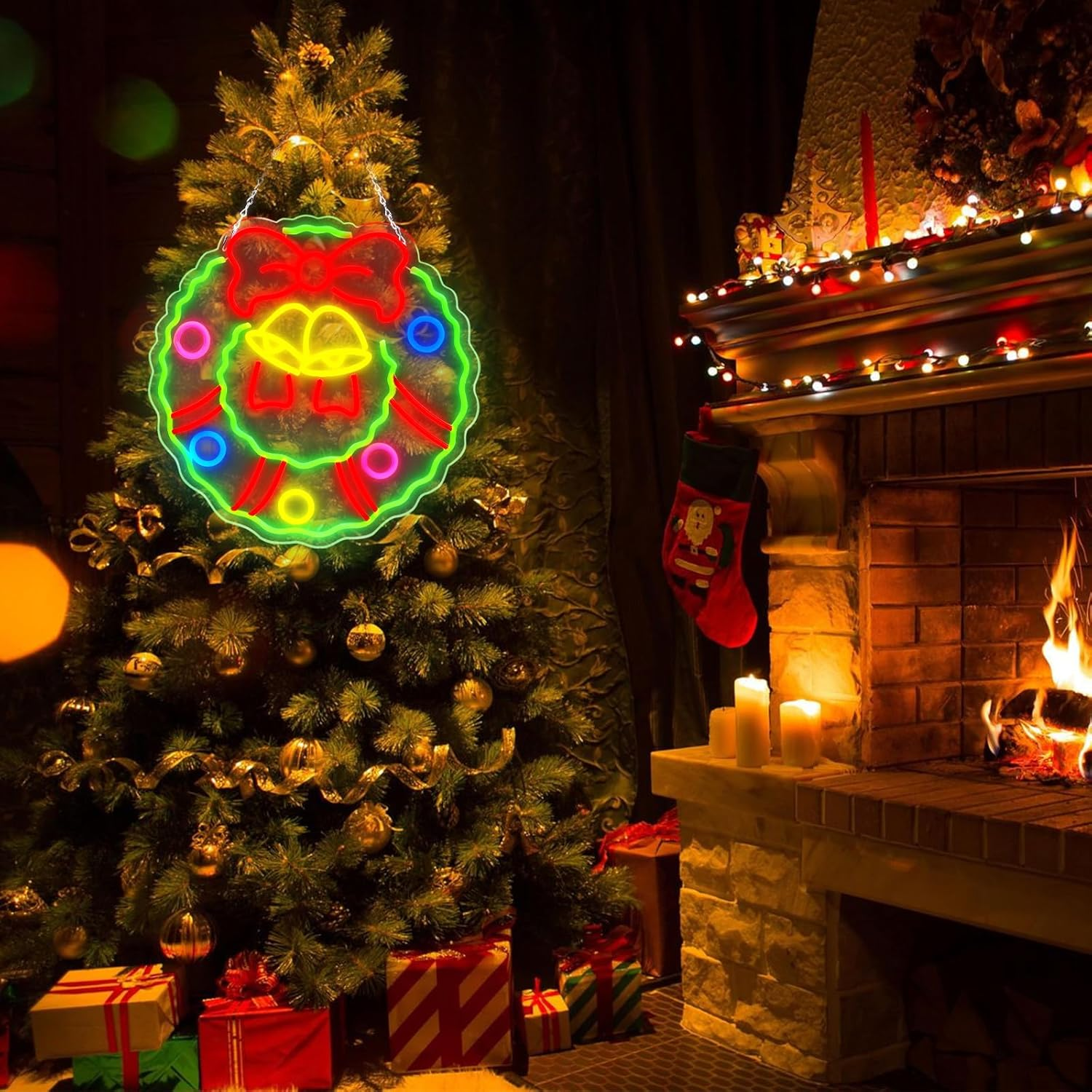 Christmas Wreath Bell  Neon Sign