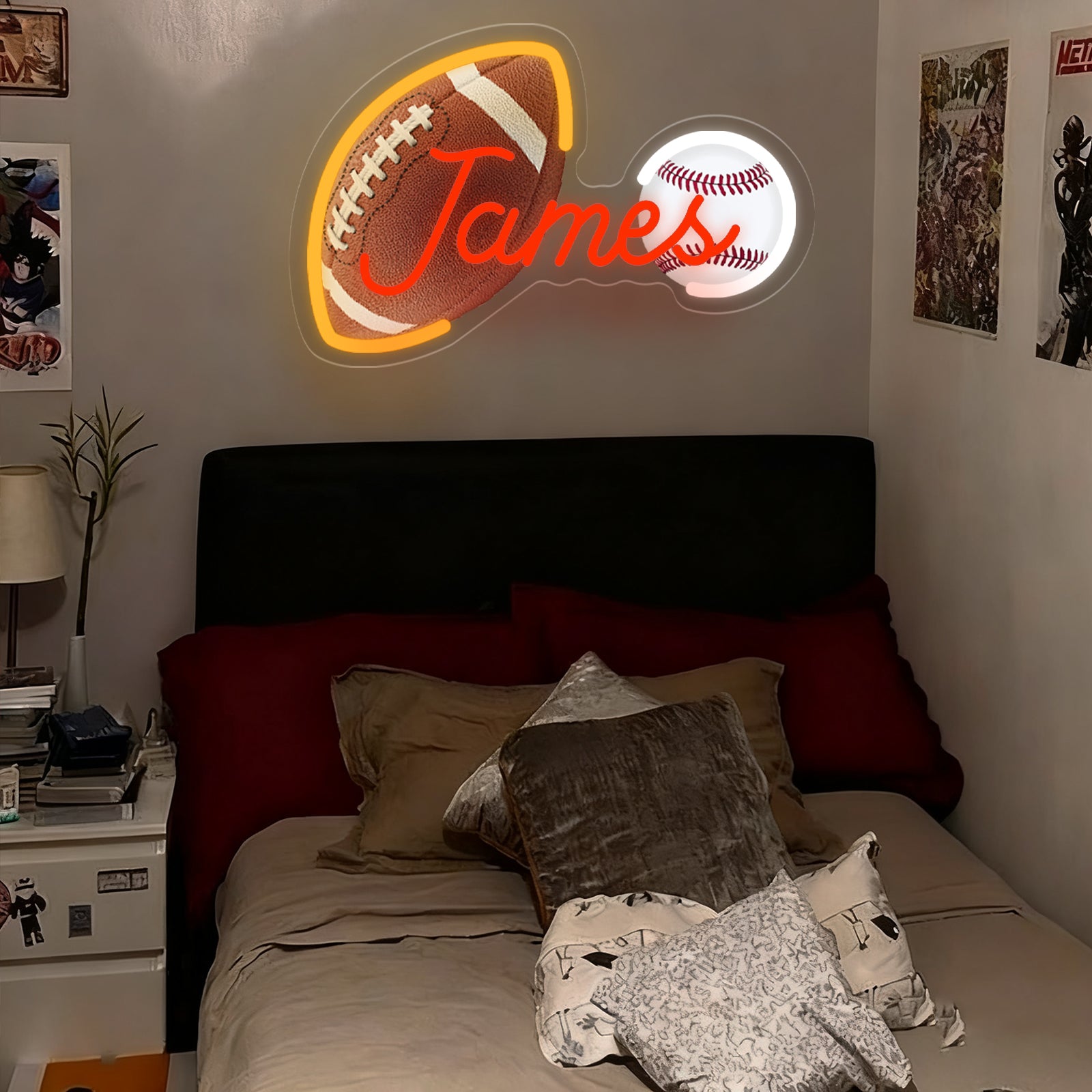 Custom Neon Sign with UV Printed Noah Football & Baseball