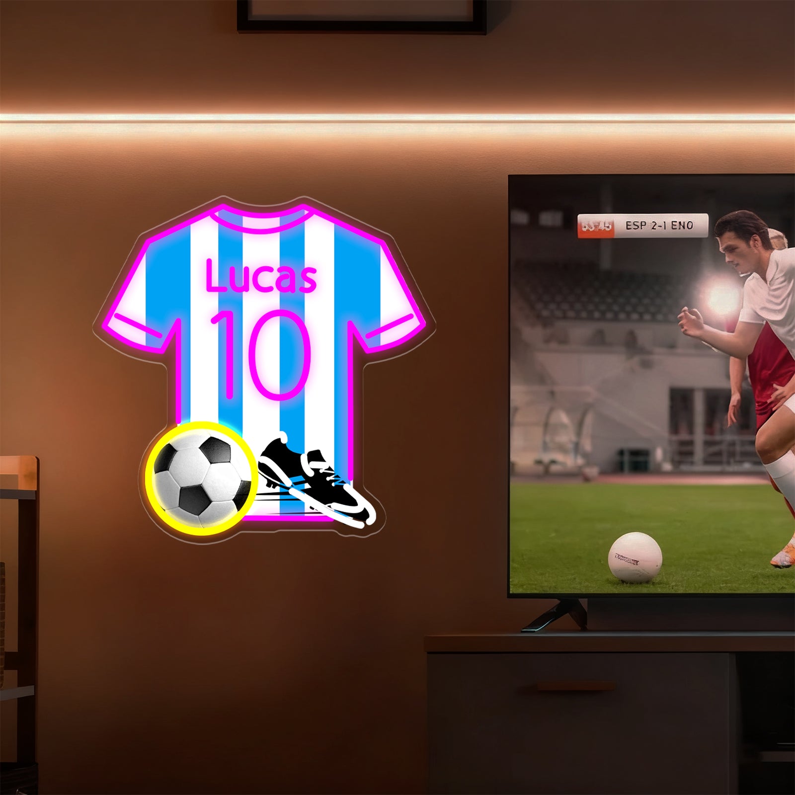 Custom Neon Sign with UV Printed T-Shirt Football & Cleats