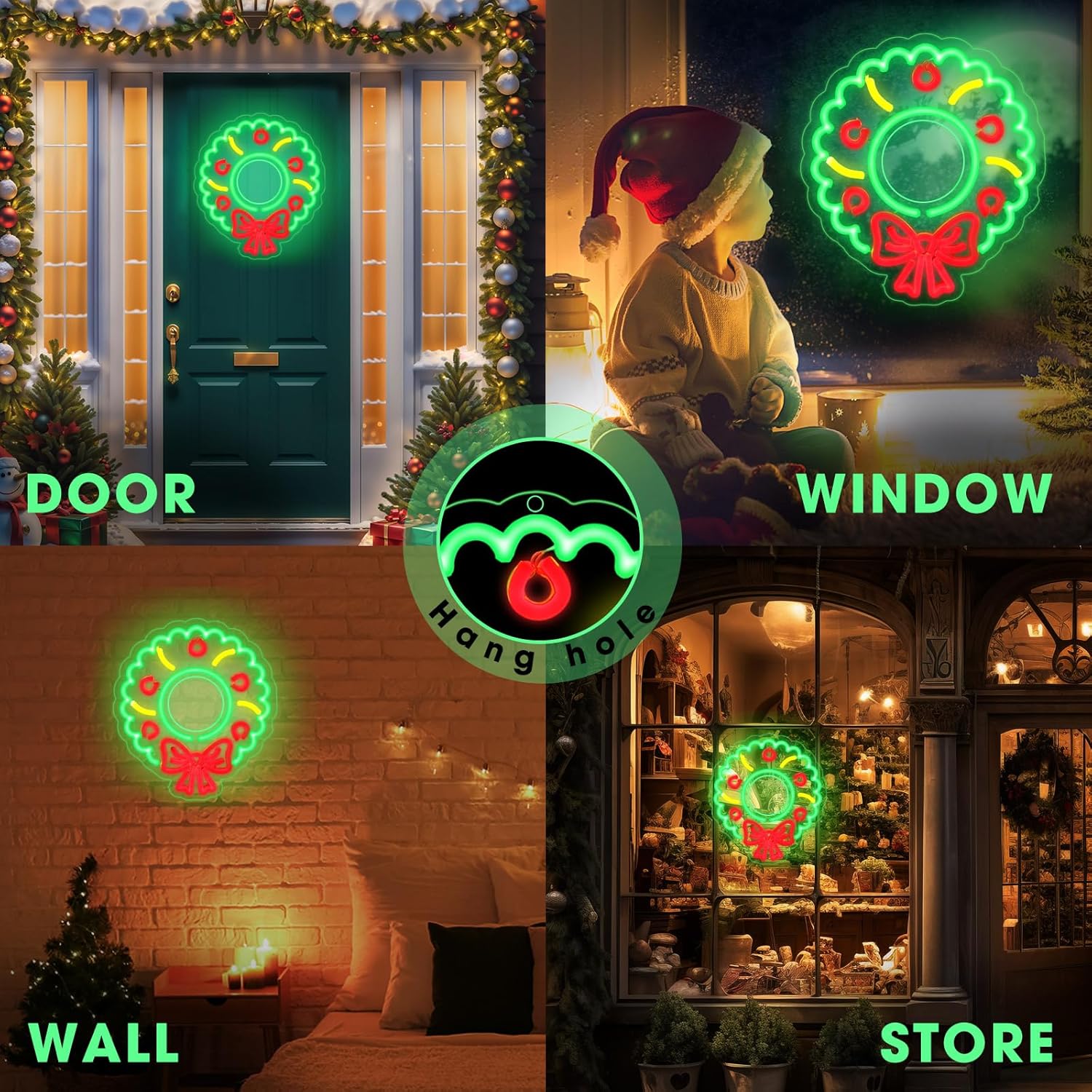 Christmas Wreath Bow Neon Sign