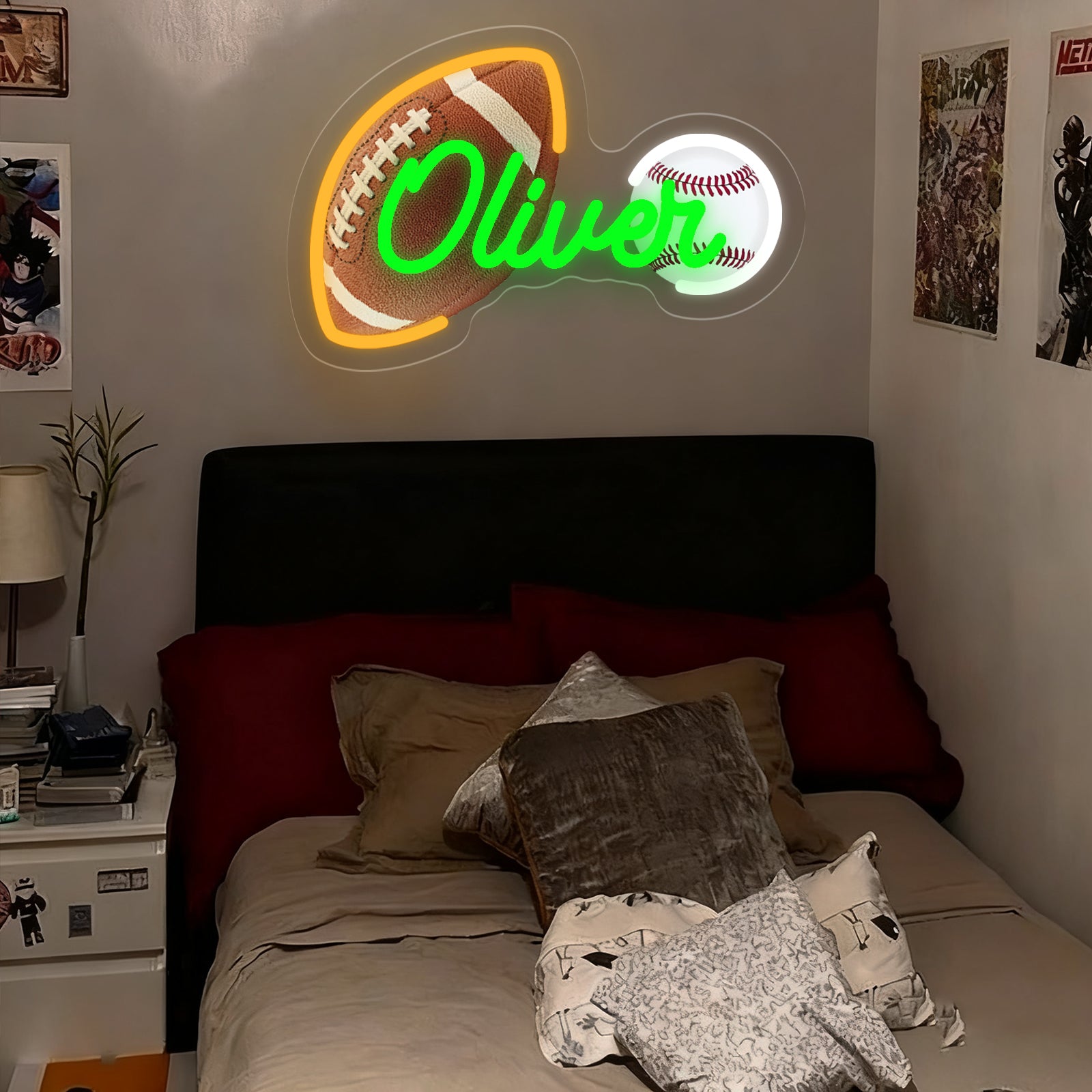 Custom Neon Sign with UV Printed Noah Football & Baseball