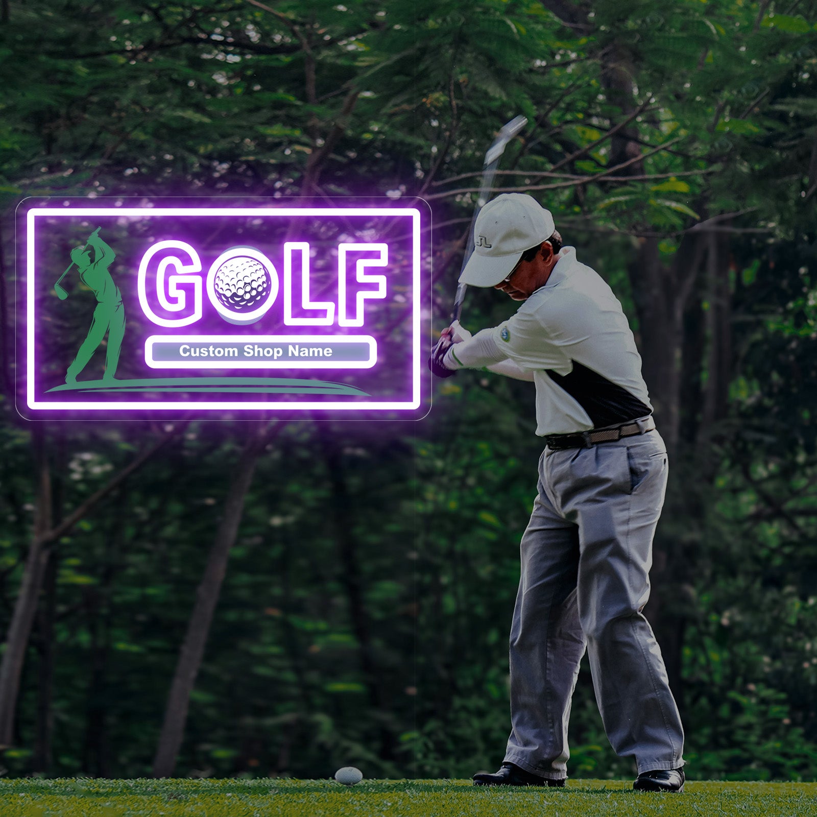 Custom Golf Neon Sign with Golfer Silhouette
