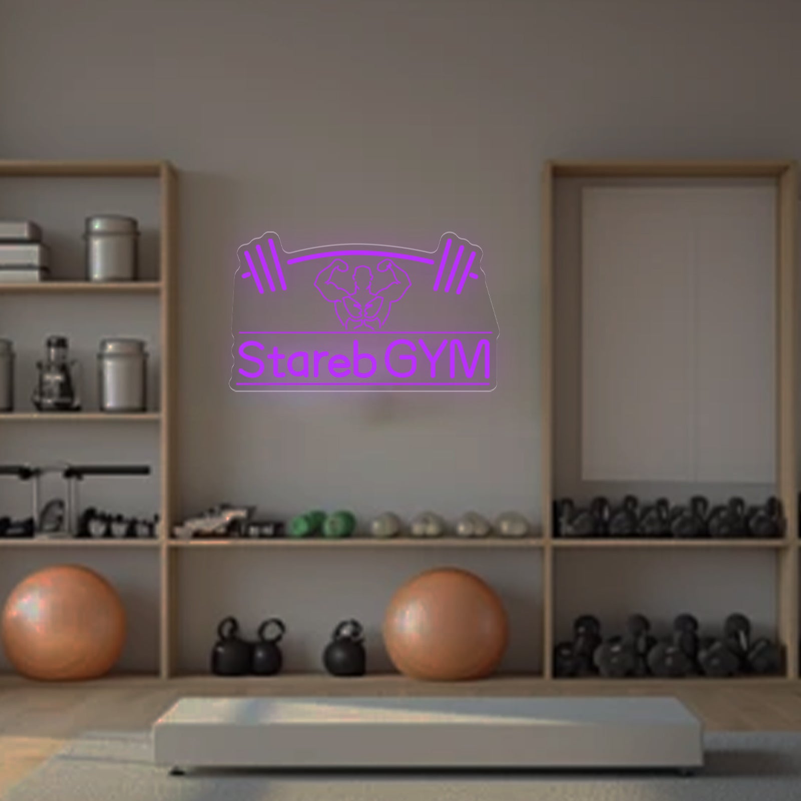 Custom Neon Sign with Barbell & Bodybuilder Silhouette