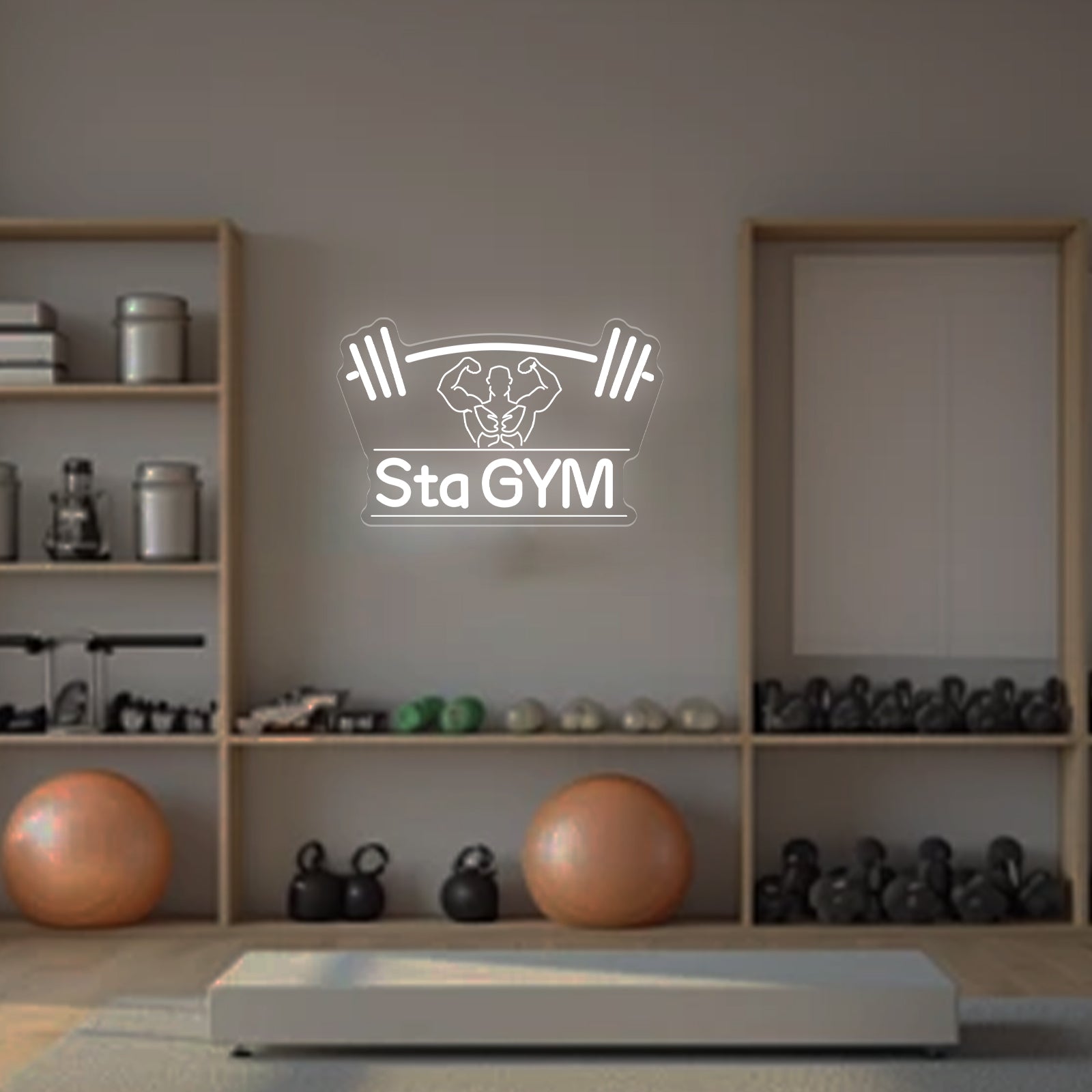 Custom Neon Sign with Barbell & Bodybuilder Silhouette