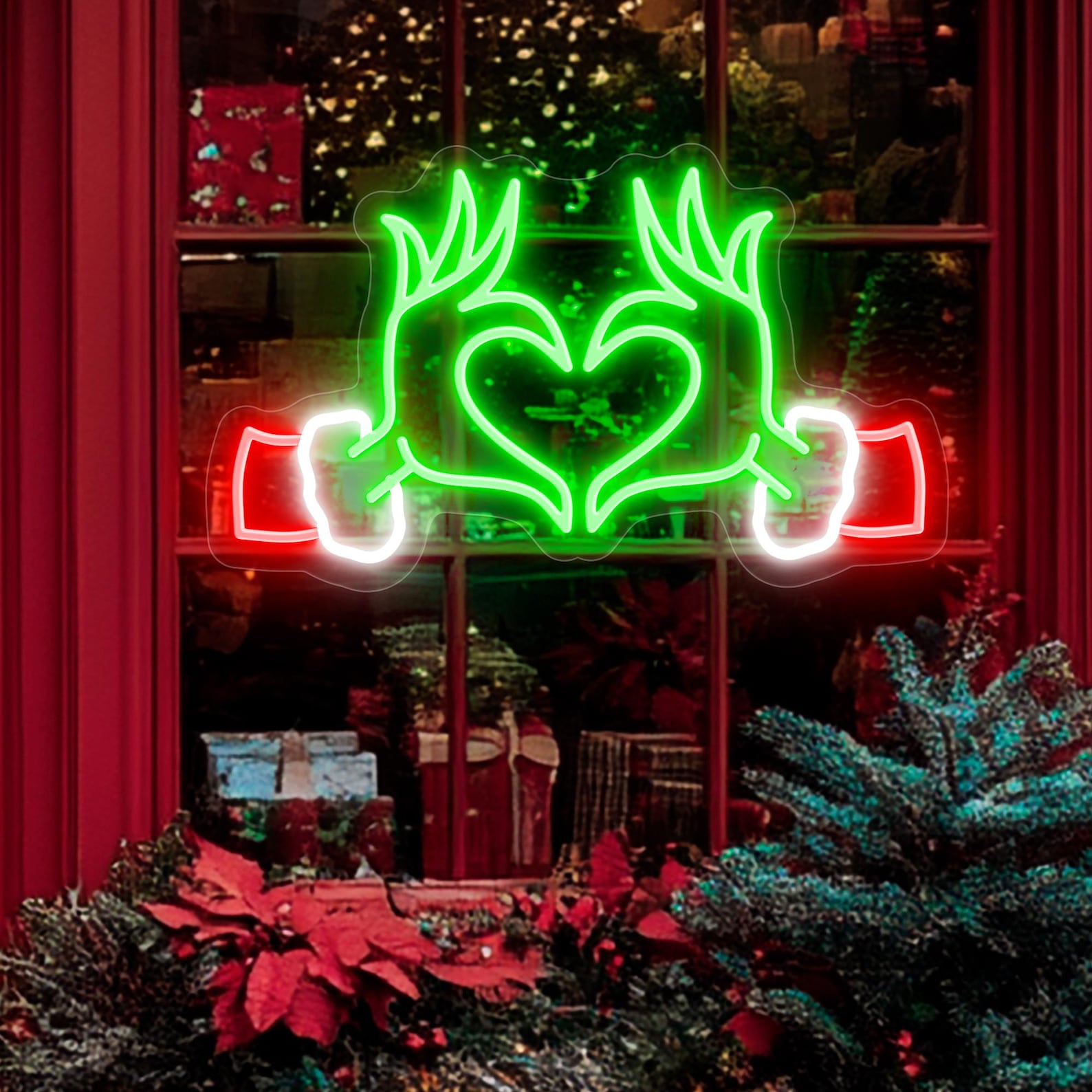 Christmas Grinch Heart Hand Neon Sign